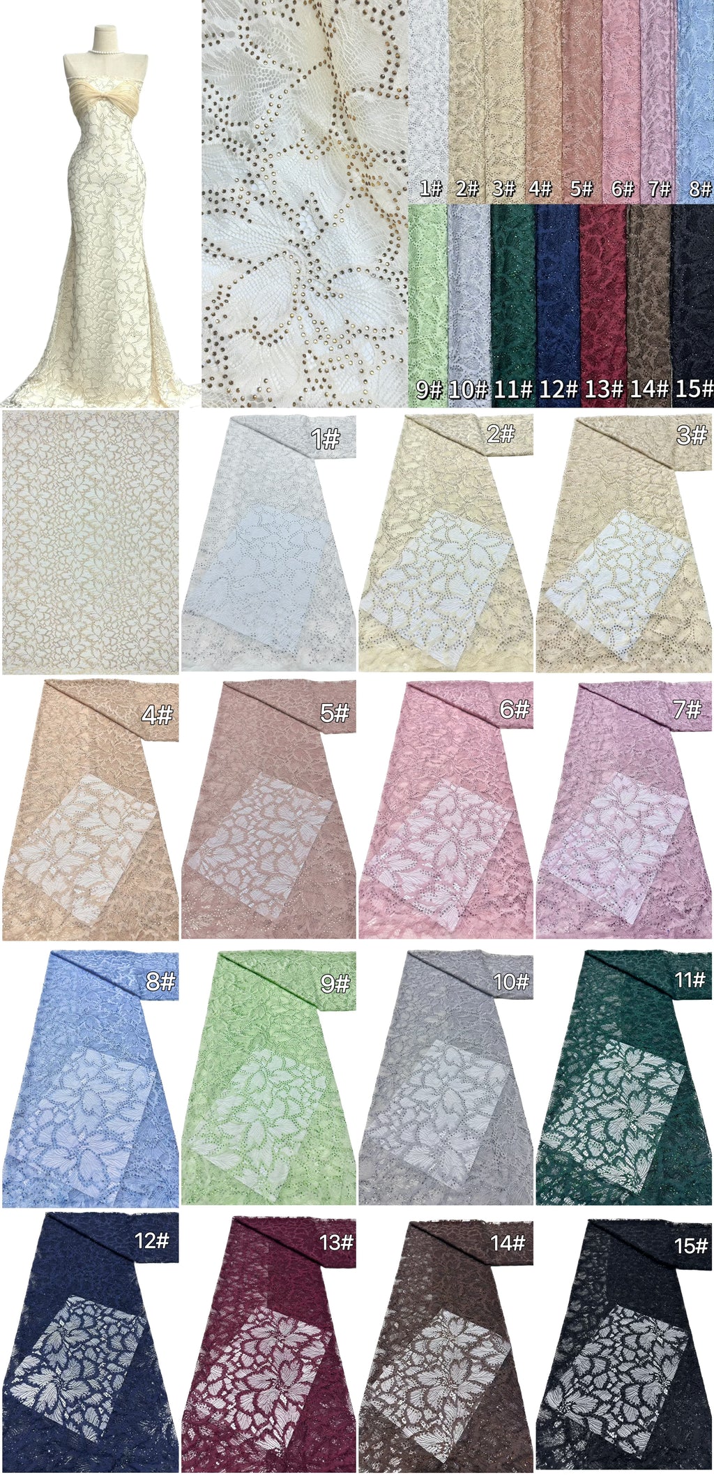 Gold Beaded Embroidered Lace Fabric Allover Floral Leaf Vine Tulle Lace for Wedding Bridal Evening Dress BLS6537#