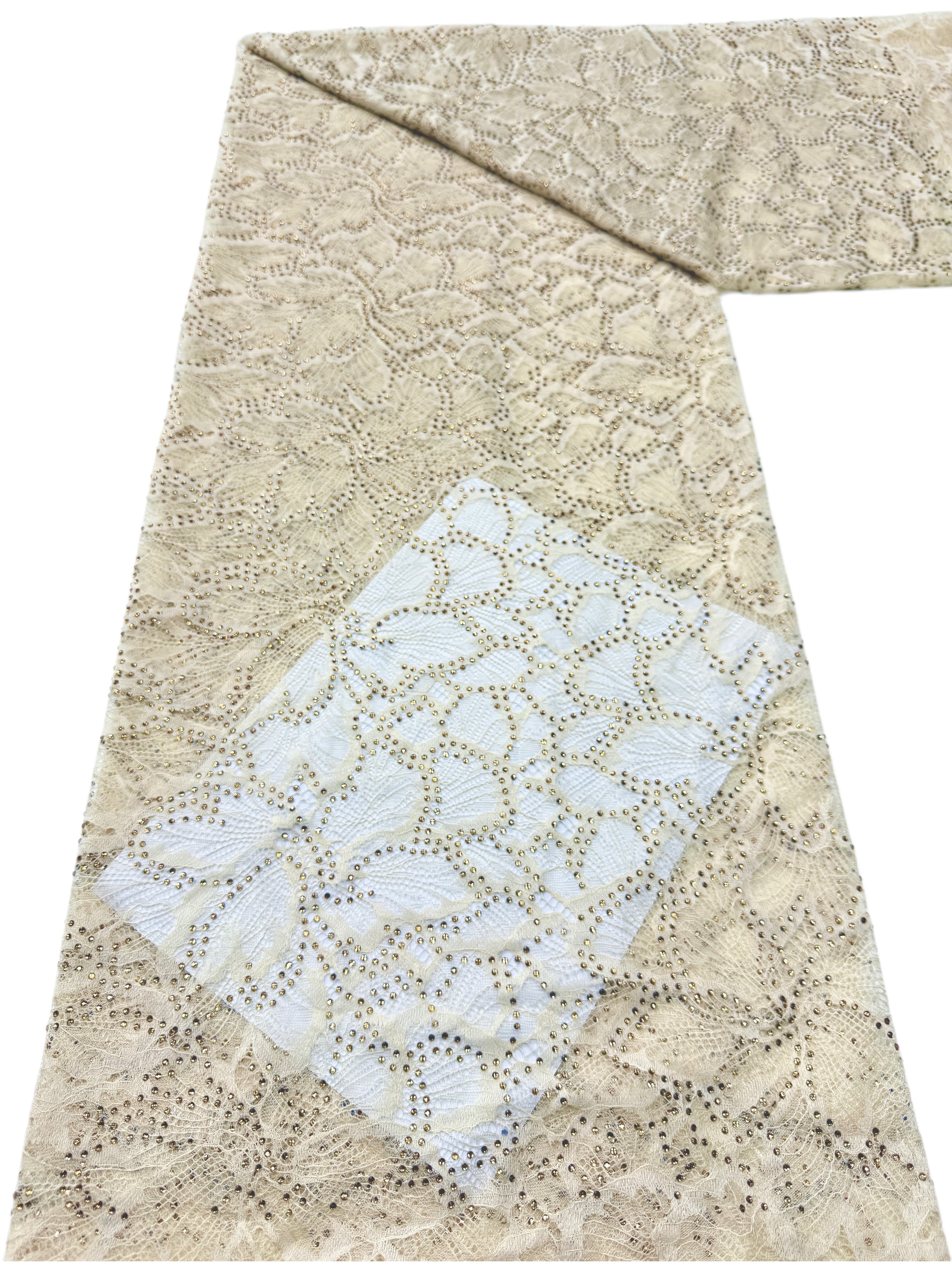Gold Beaded Embroidered Lace Fabric Allover Floral Leaf Vine Tulle Lace for Wedding Bridal Evening Dress BLS6537#