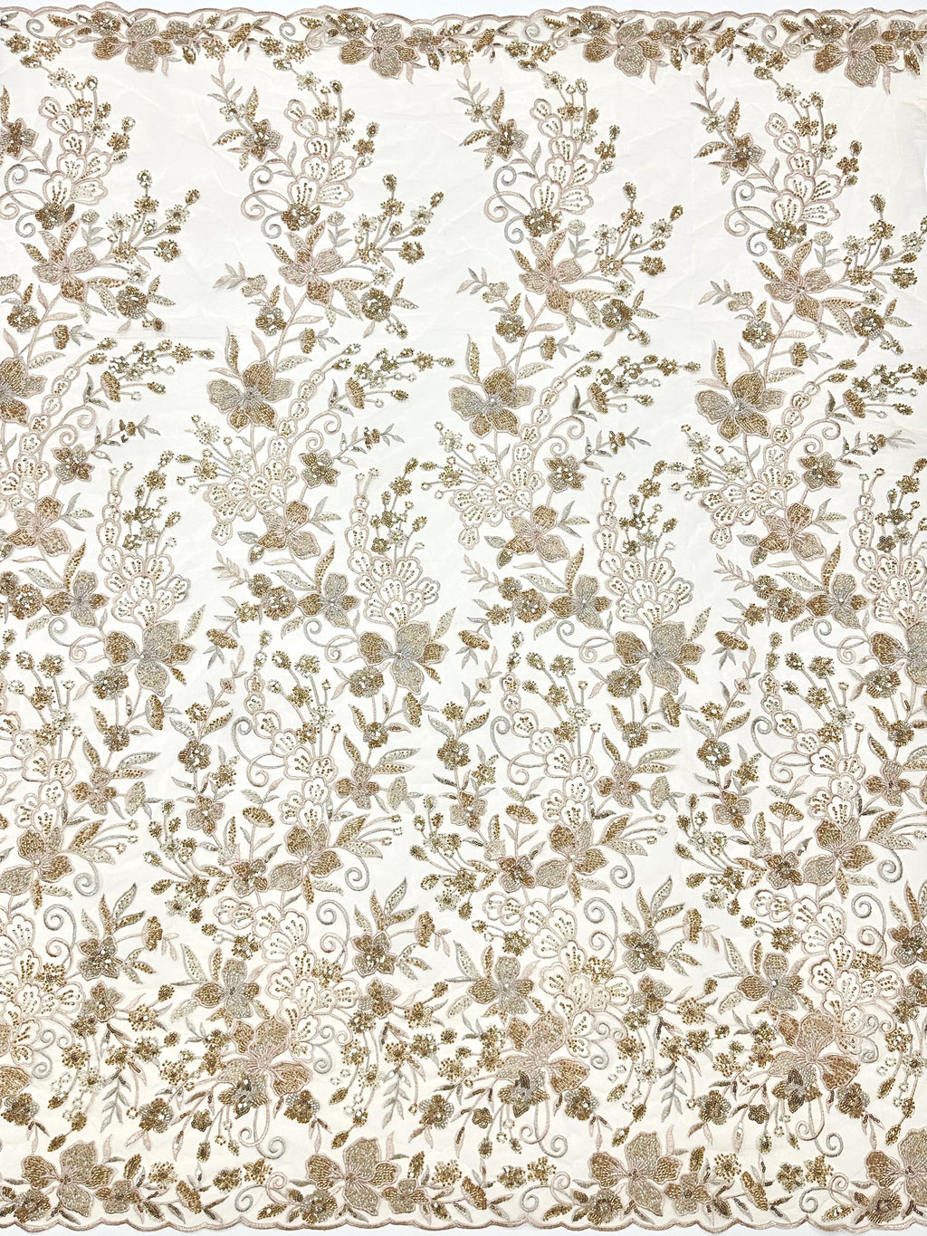 Sequined Beaded Embroidered Border Tulle Lace Fabric Leaf Vine Floral Scalloped Edge for Wedding Bridal Gowns BLS6542#