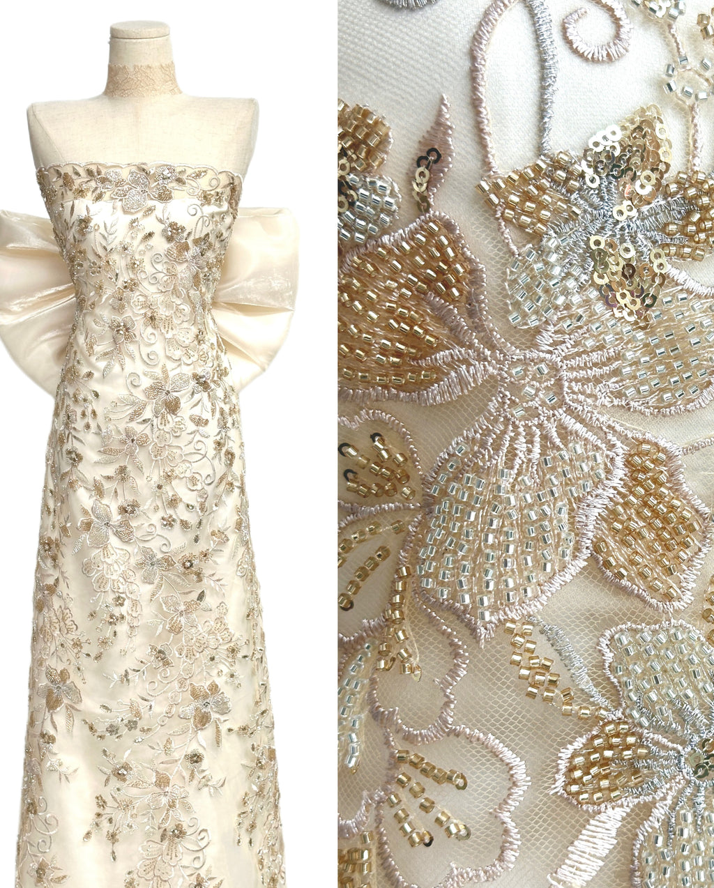 Sequined Beaded Embroidered Border Tulle Lace Fabric Leaf Vine Floral Scalloped Edge for Wedding Bridal Gowns BLS6542#