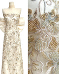 Sequined Beaded Embroidered Border Tulle Lace Fabric Leaf Vine Floral Scalloped Edge for Wedding Bridal Gowns BLS6542#