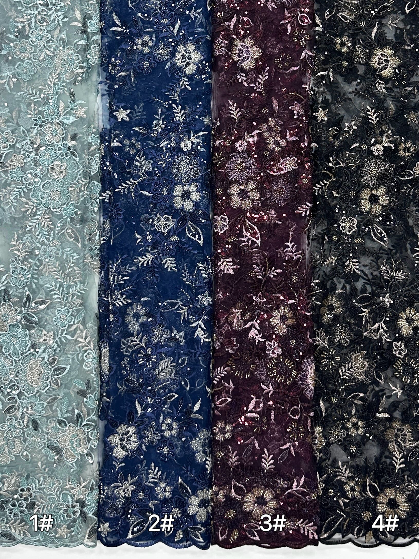 Sequined and Beaded Leaf Vine Border Mesh Lace Fabric with Scalloped Edge for Wedding Dresses and Bridal GownsBLS6543#