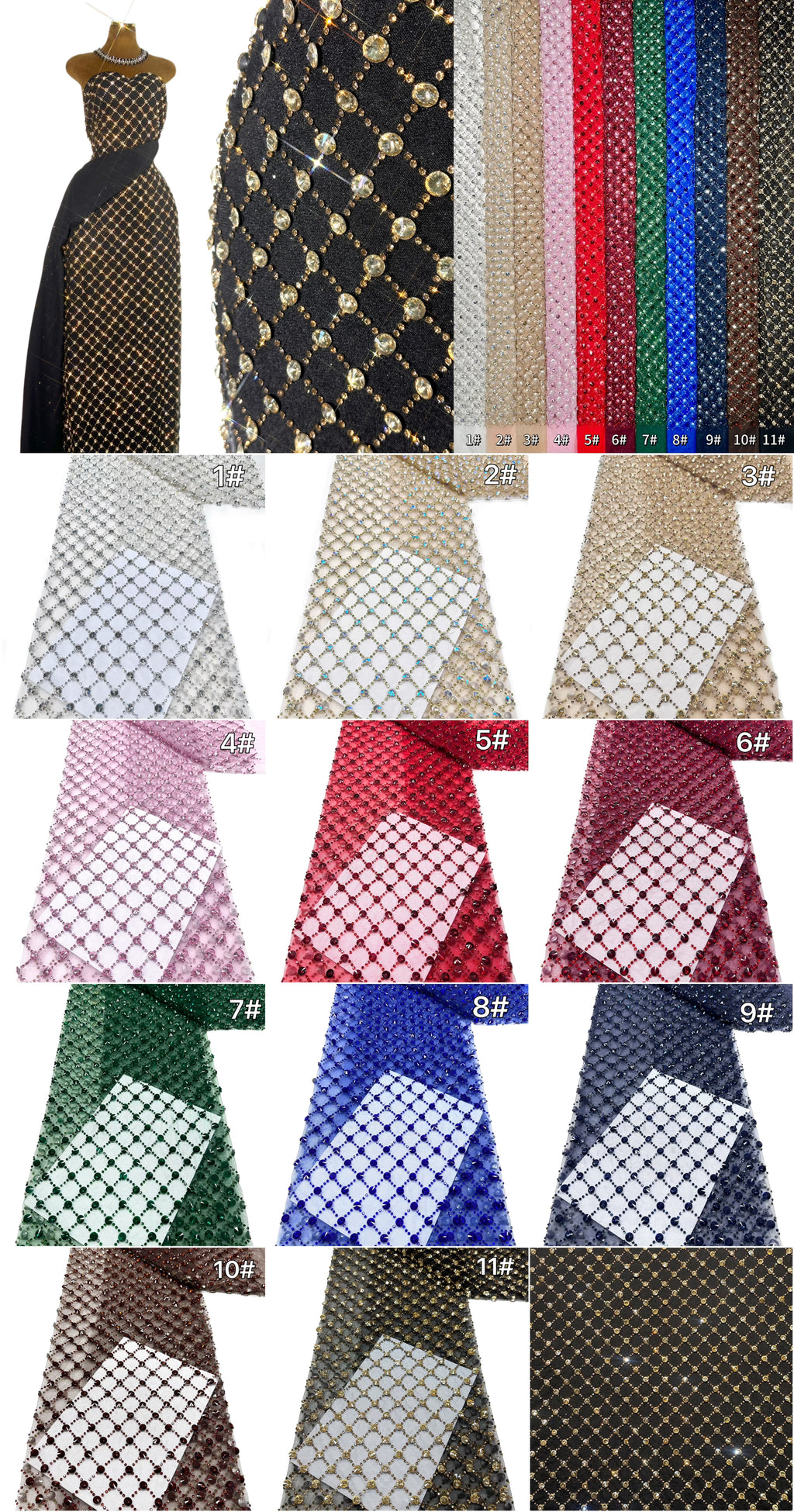 Geometric Beaded Diamond Mesh Lace Fabric for Wedding Dresses, Evening Gowns, Prom Dresses and Stage Costumes BLS6544#