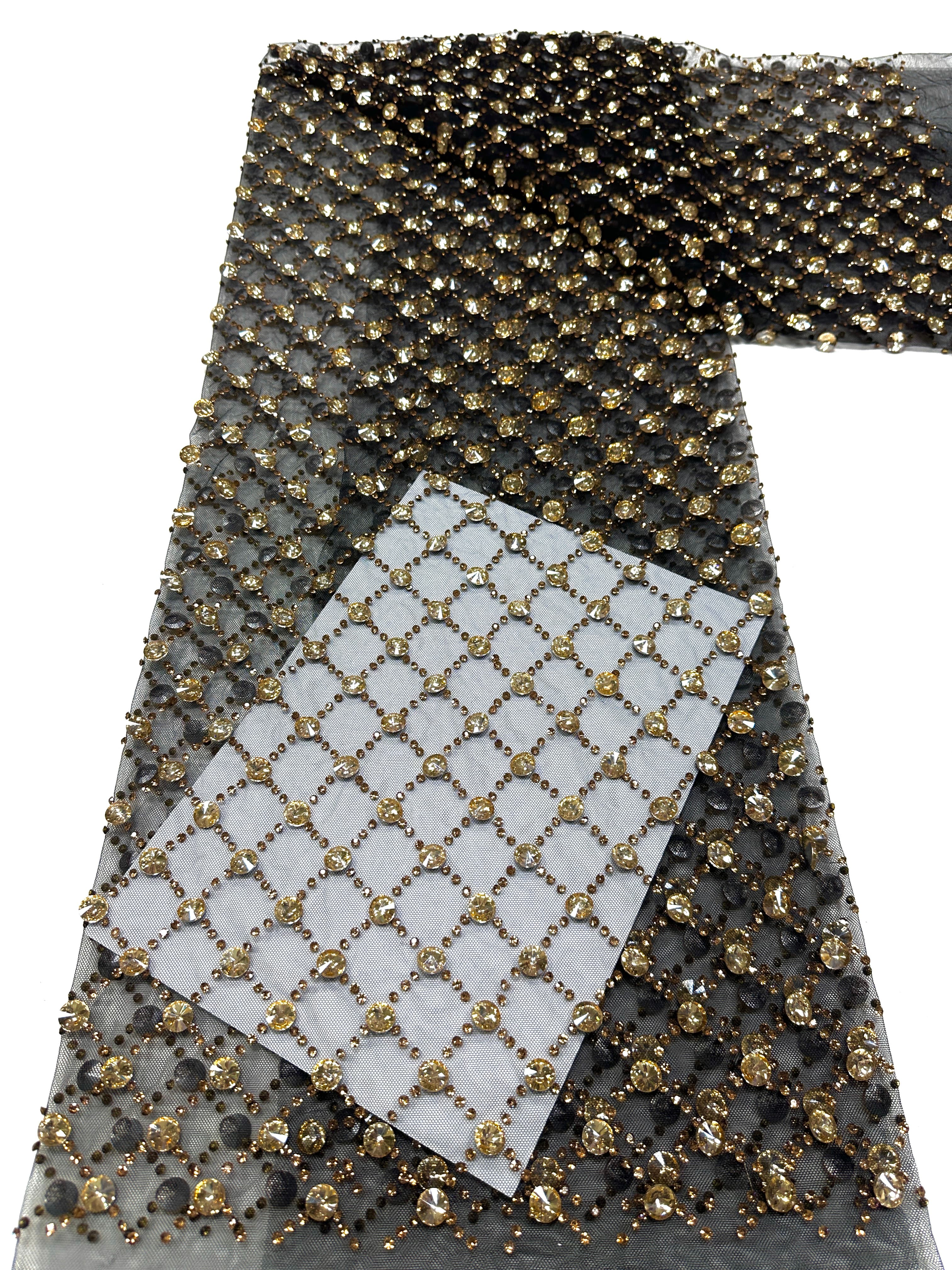 Geometric Beaded Diamond Mesh Lace Fabric for Wedding Dresses, Evening Gowns, Prom Dresses and Stage Costumes BLS6544#