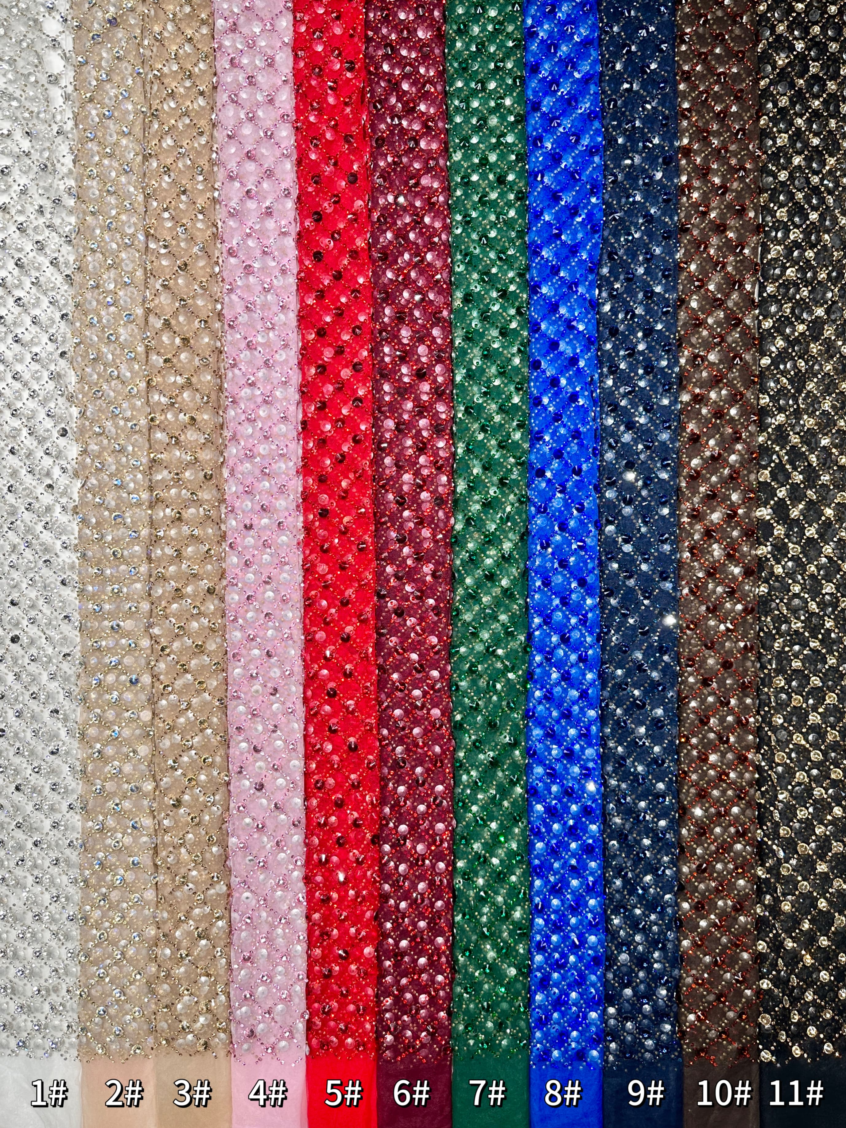 Geometric Beaded Diamond Mesh Lace Fabric for Wedding Dresses, Evening Gowns, Prom Dresses and Stage Costumes BLS6544#