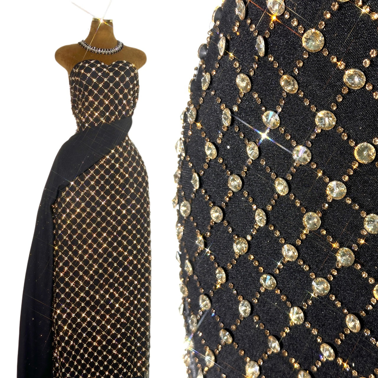 Geometric Beaded Diamond Mesh Lace Fabric for Wedding Dresses, Evening Gowns, Prom Dresses and Stage Costumes BLS6544#