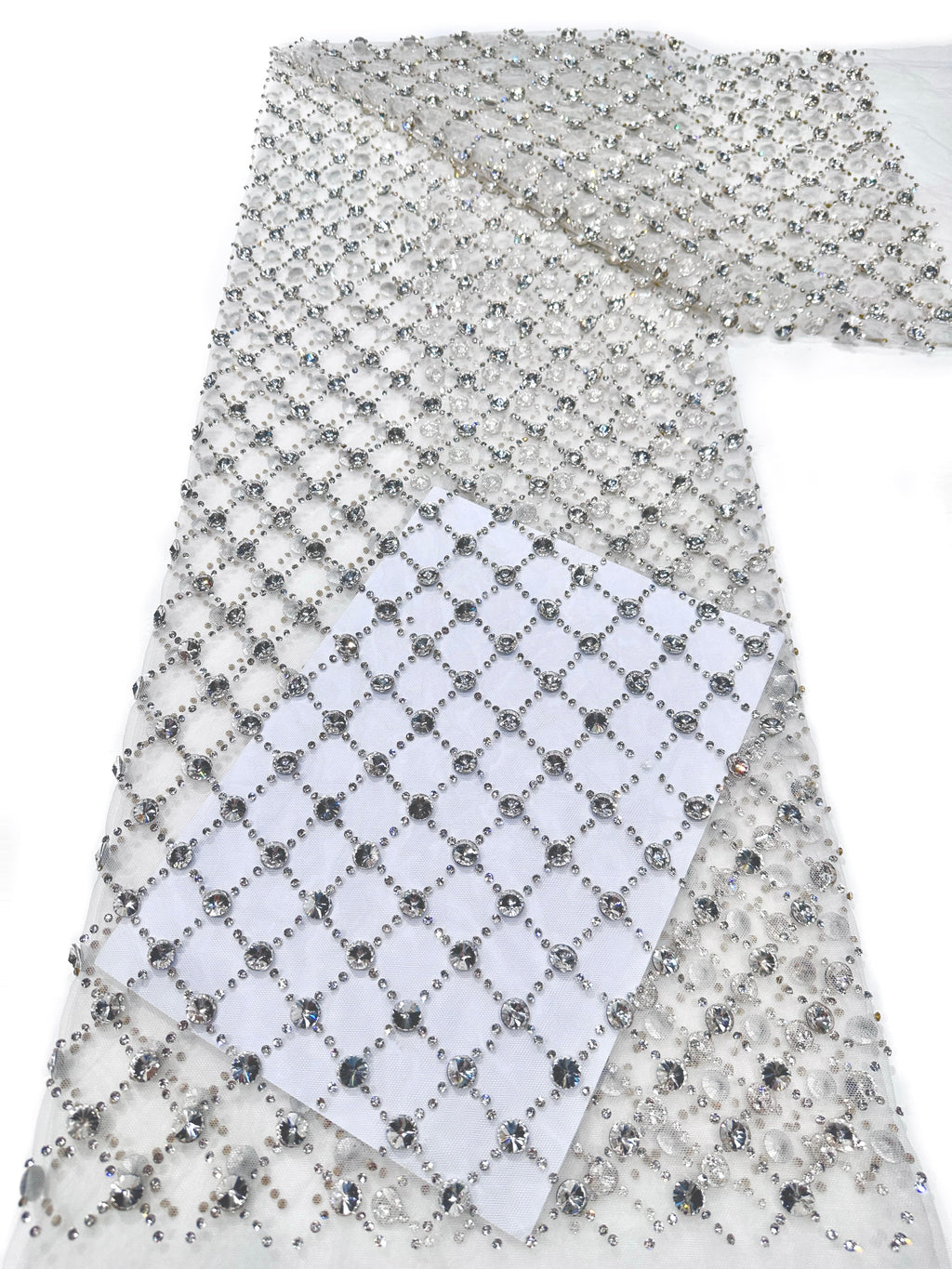 Geometric Beaded Diamond Mesh Lace Fabric for Wedding Dresses, Evening Gowns, Prom Dresses and Stage Costumes BLS6544#