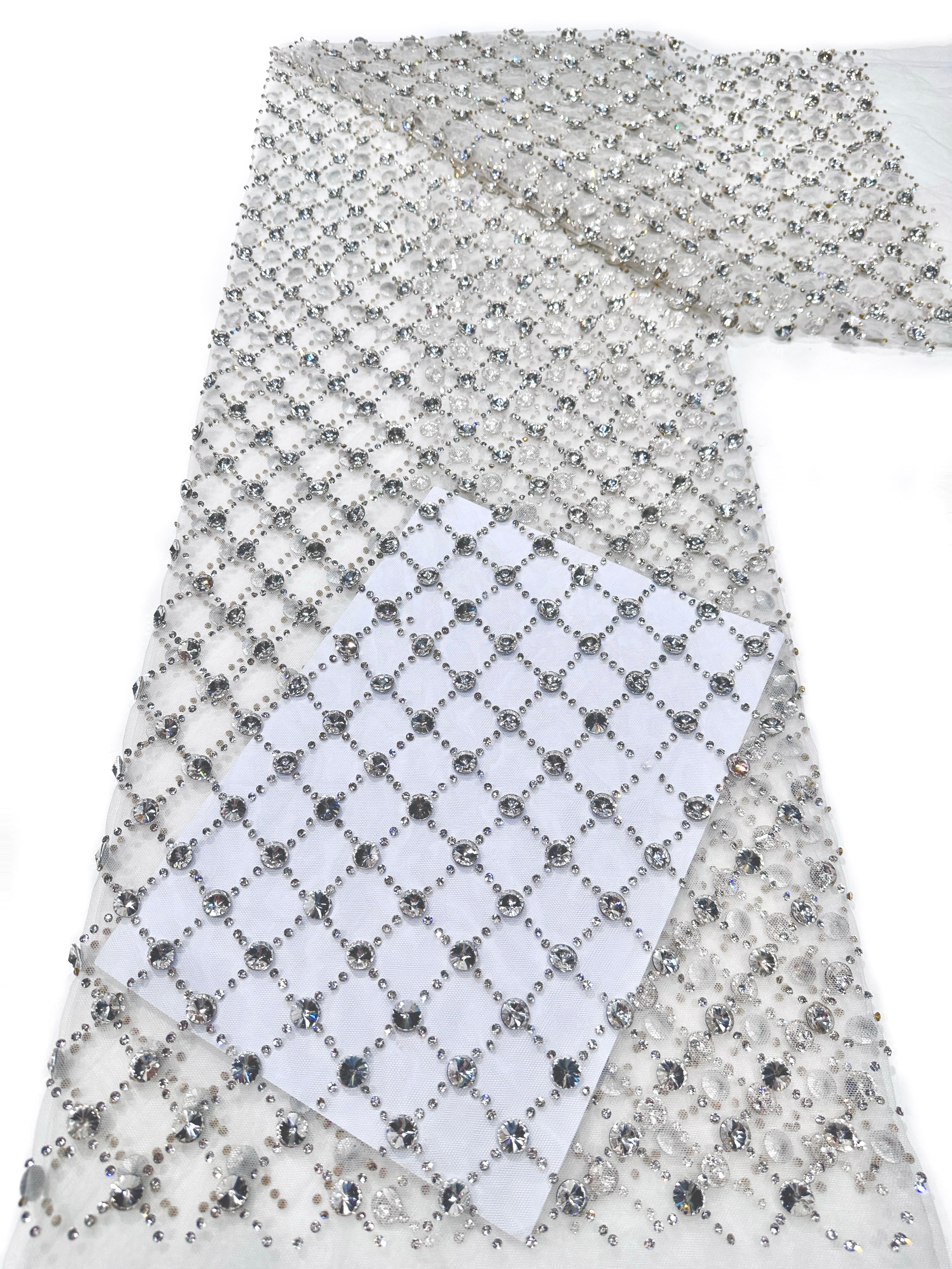 Geometric Beaded Diamond Mesh Lace Fabric for Wedding Dresses, Evening Gowns, Prom Dresses and Stage Costumes BLS6544#