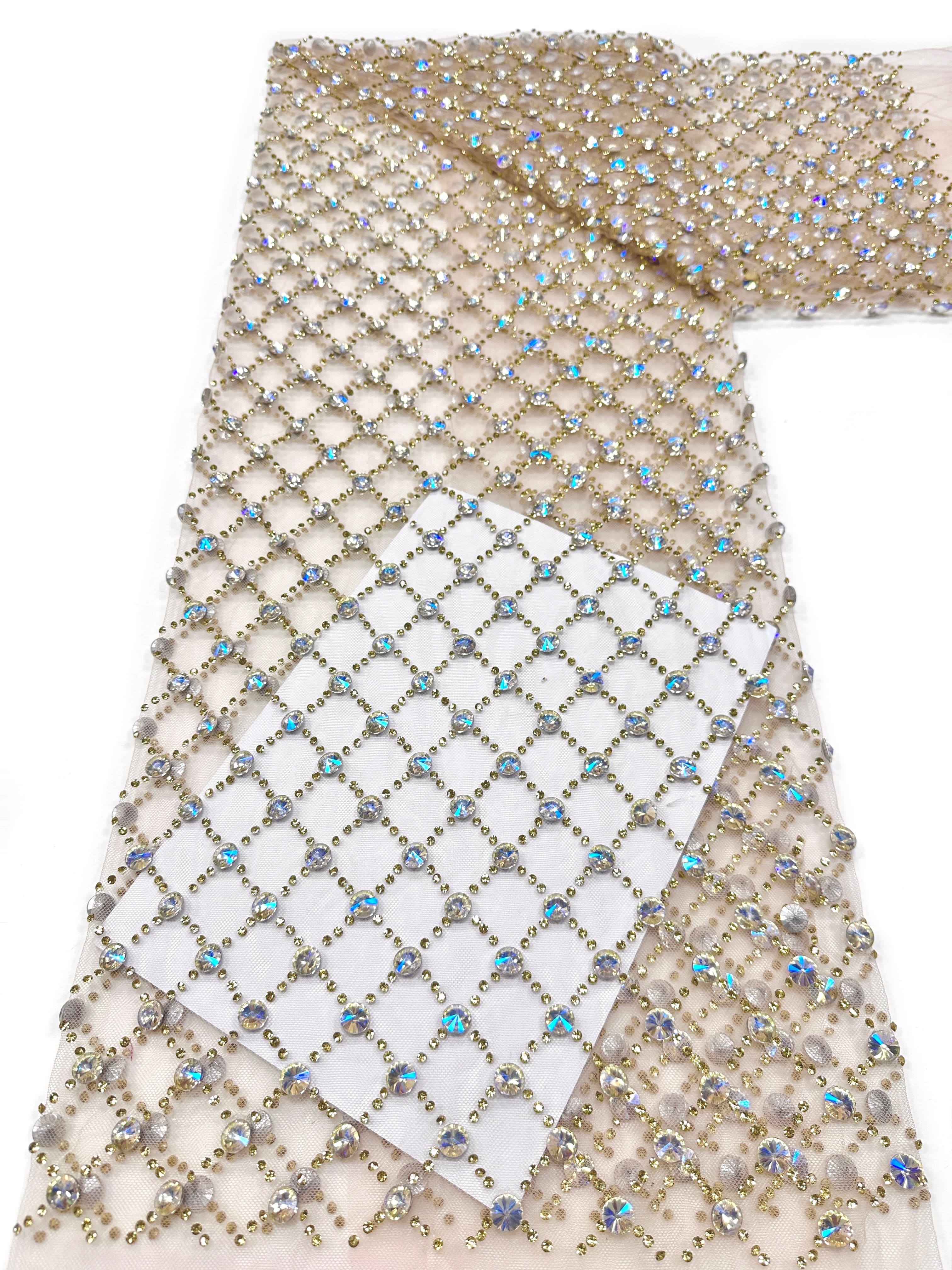 Geometric Beaded Diamond Mesh Lace Fabric for Wedding Dresses, Evening Gowns, Prom Dresses and Stage Costumes BLS6544#