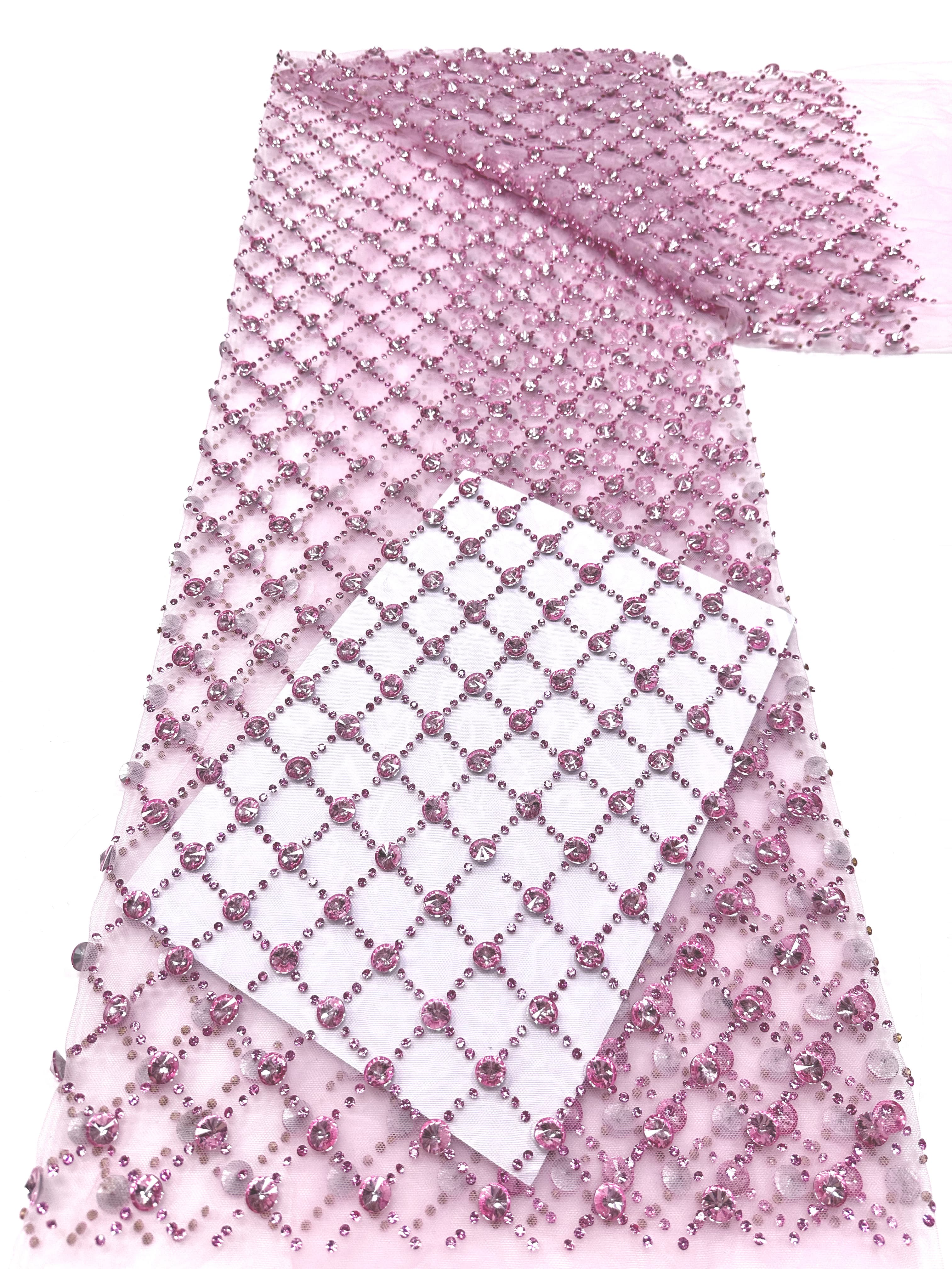 Geometric Beaded Diamond Mesh Lace Fabric for Wedding Dresses, Evening Gowns, Prom Dresses and Stage Costumes BLS6544#