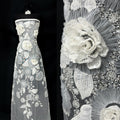 3D Rose Sequined Beaded Vertical Floral Mesh Lace Fabric For Wedding Bridal Evening GownsBLS6545#