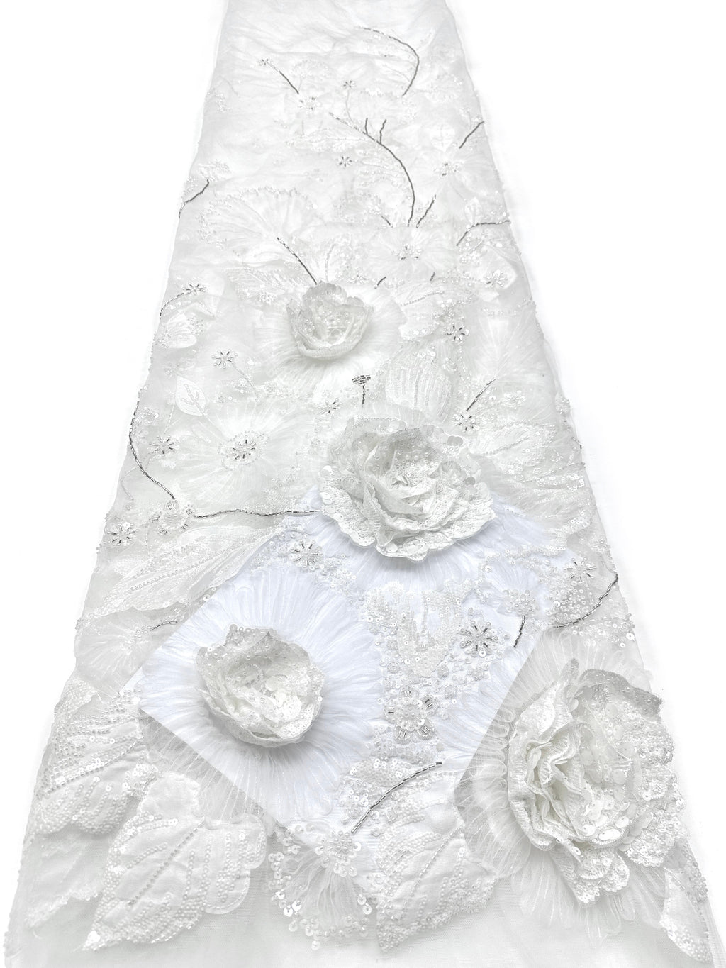 3D Rose Sequined Beaded Vertical Floral Mesh Lace Fabric For Wedding Bridal Evening GownsBLS6545#