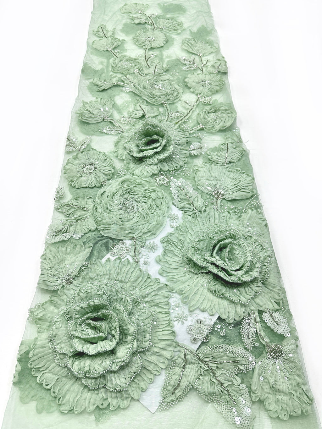 3D Ruffle Flower Sequined Beaded Floral Mesh Lace Fabric For Wedding Bridal Evening Gowns BLS6546#