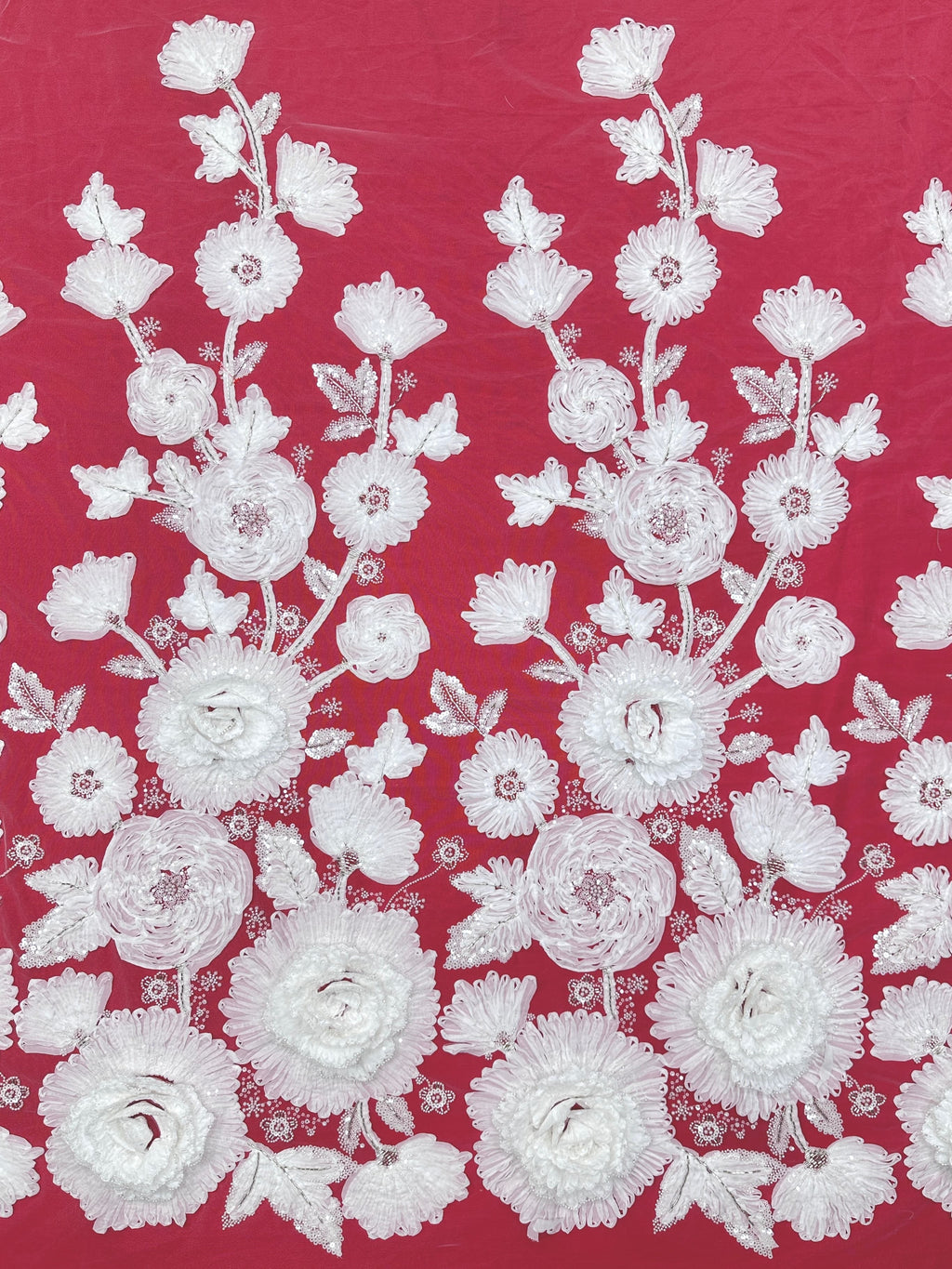 3D Ruffle Flower Sequined Beaded Floral Mesh Lace Fabric For Wedding Bridal Evening Gowns BLS6546#
