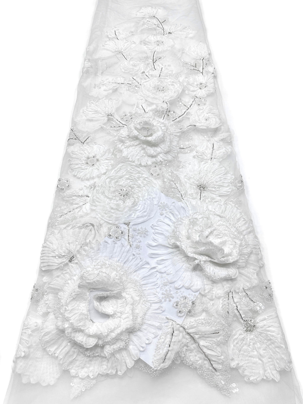 3D Ruffle Flower Sequined Beaded Floral Mesh Lace Fabric For Wedding Bridal Evening Gowns BLS6546#
