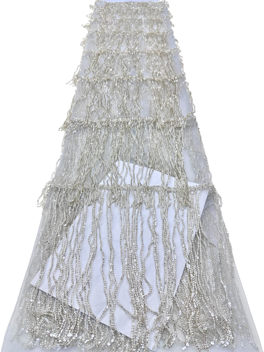 Sequined Beaded Fringe Lace Fabric Layered Stripe Tulle Embroidered Tassel Bead Trim for Evening Dress Stage Costume BLS6547#