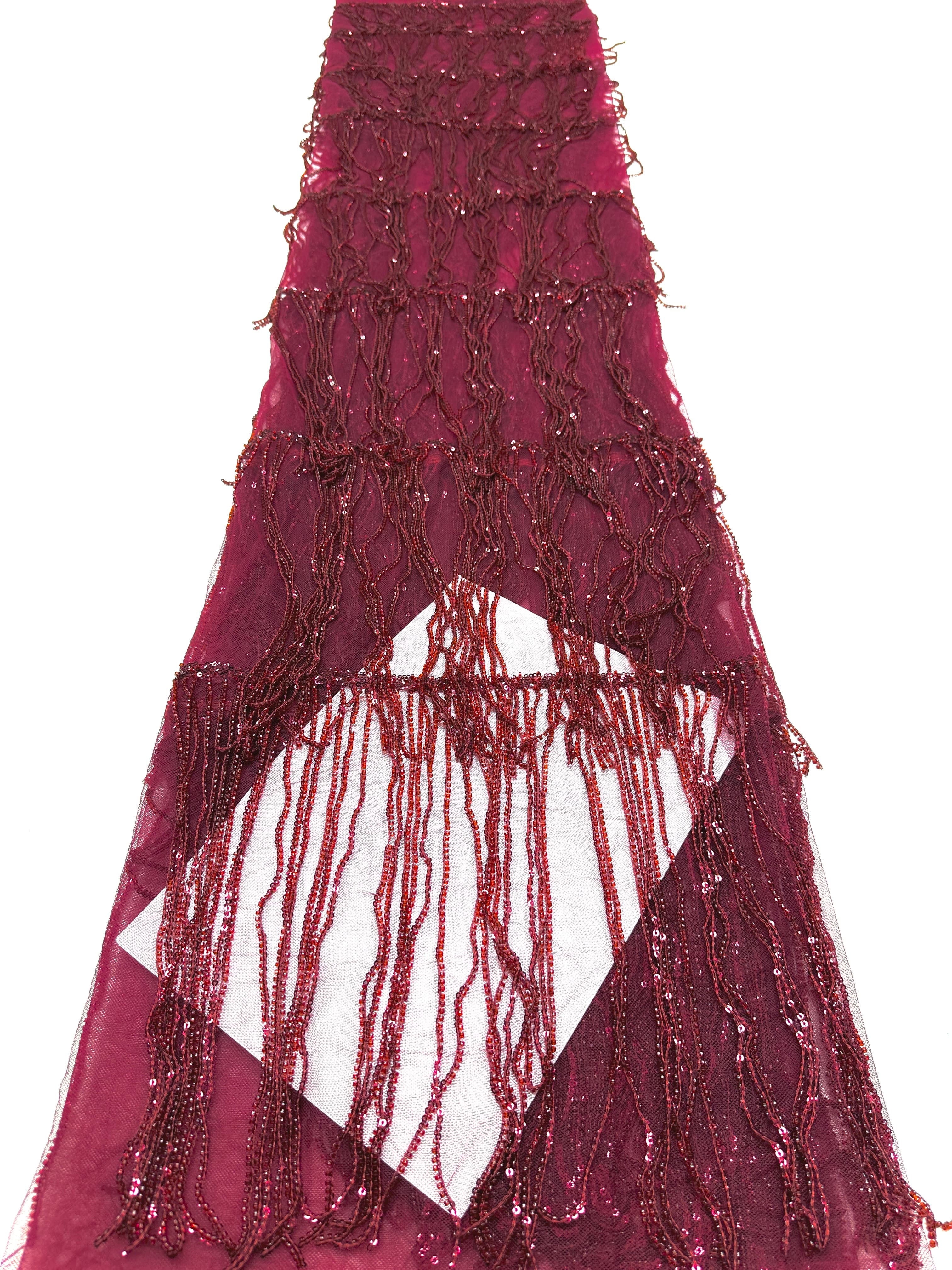 Sequined Beaded Fringe Lace Fabric Layered Stripe Tulle Embroidered Tassel Bead Trim for Evening Dress Stage Costume BLS6547#