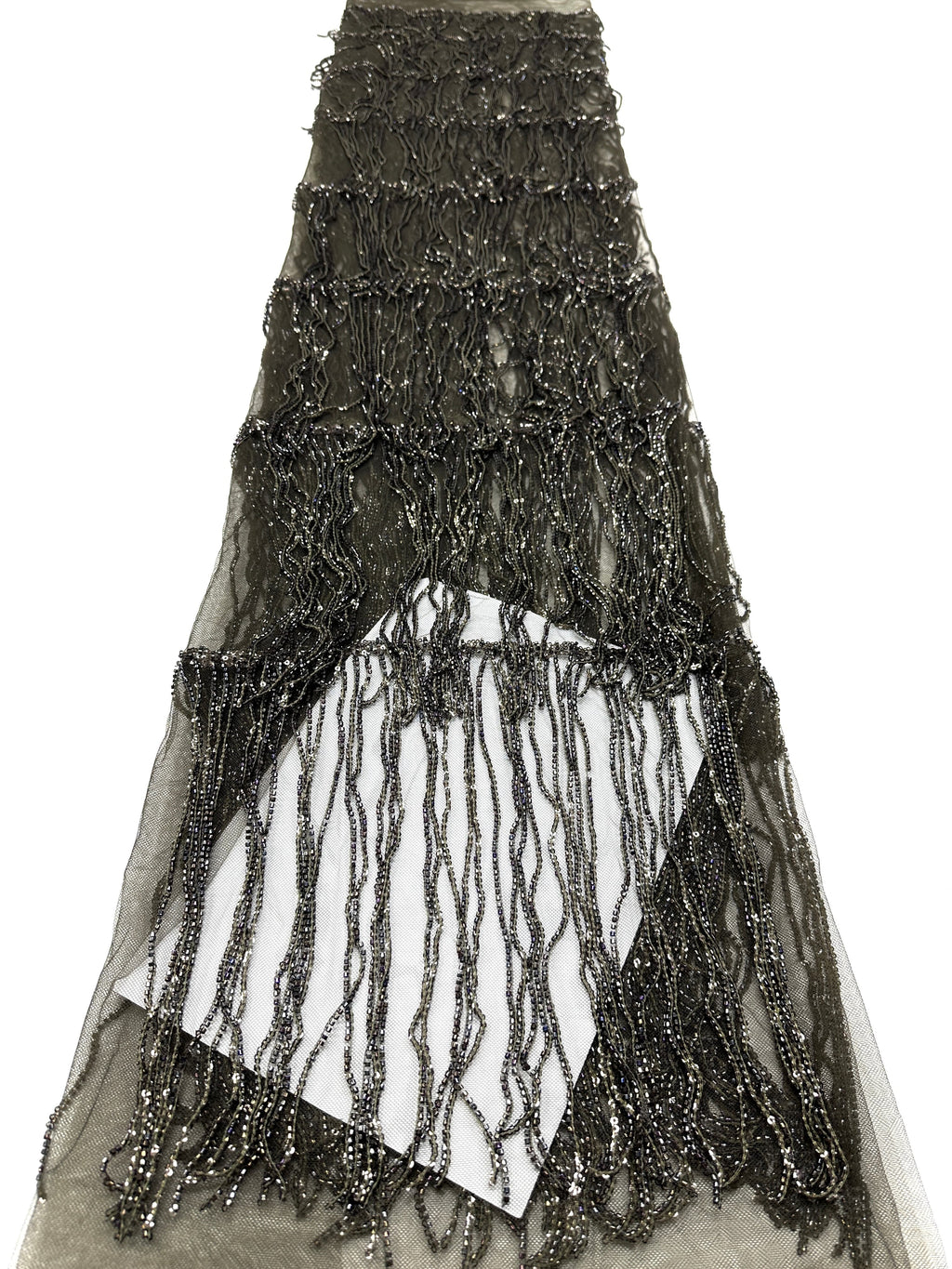 Sequined Beaded Fringe Lace Fabric Layered Stripe Tulle Embroidered Tassel Bead Trim for Evening Dress Stage Costume BLS6547#