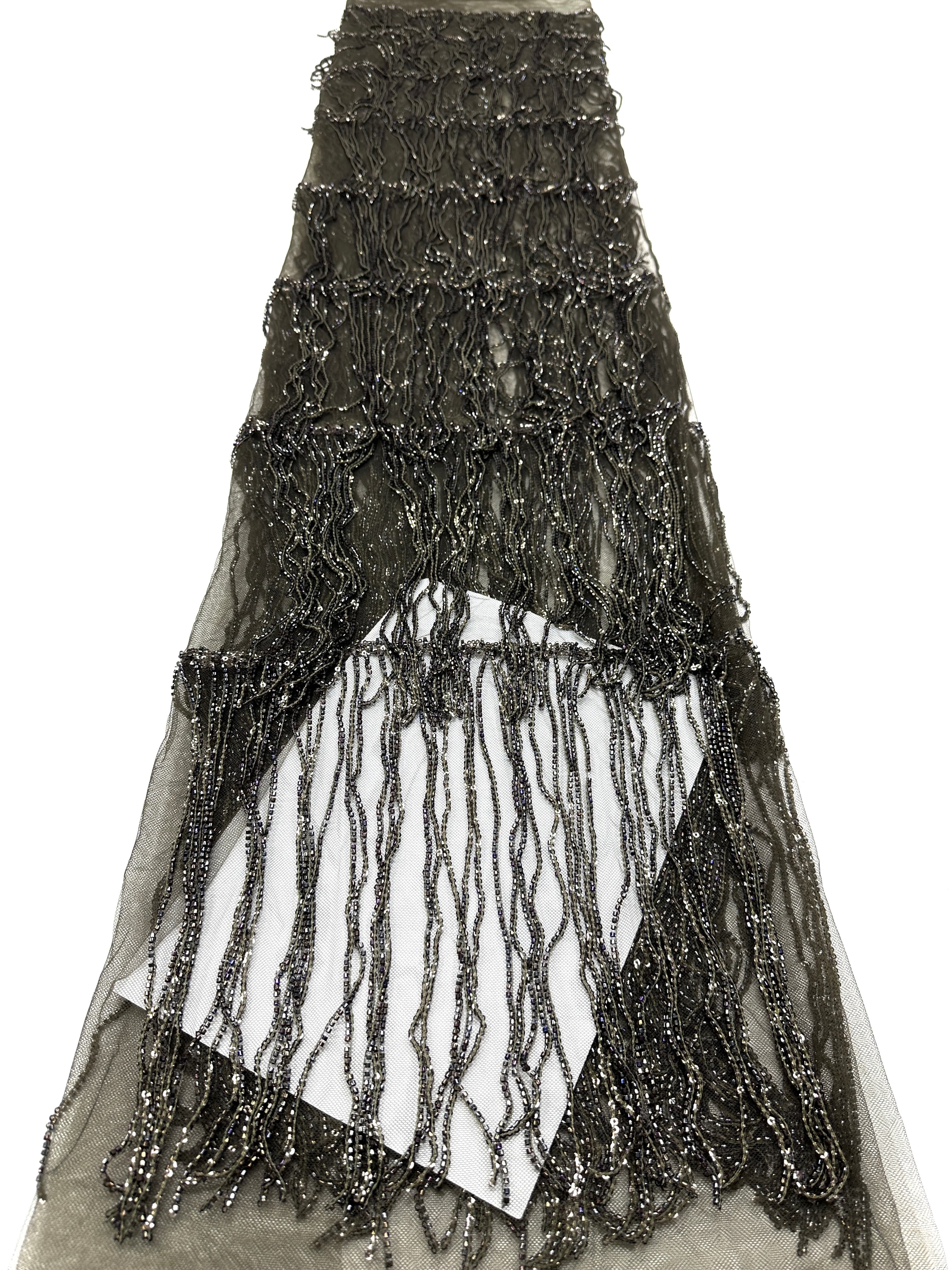 Sequined Beaded Fringe Lace Fabric Layered Stripe Tulle Embroidered Tassel Bead Trim for Evening Dress Stage Costume BLS6547#