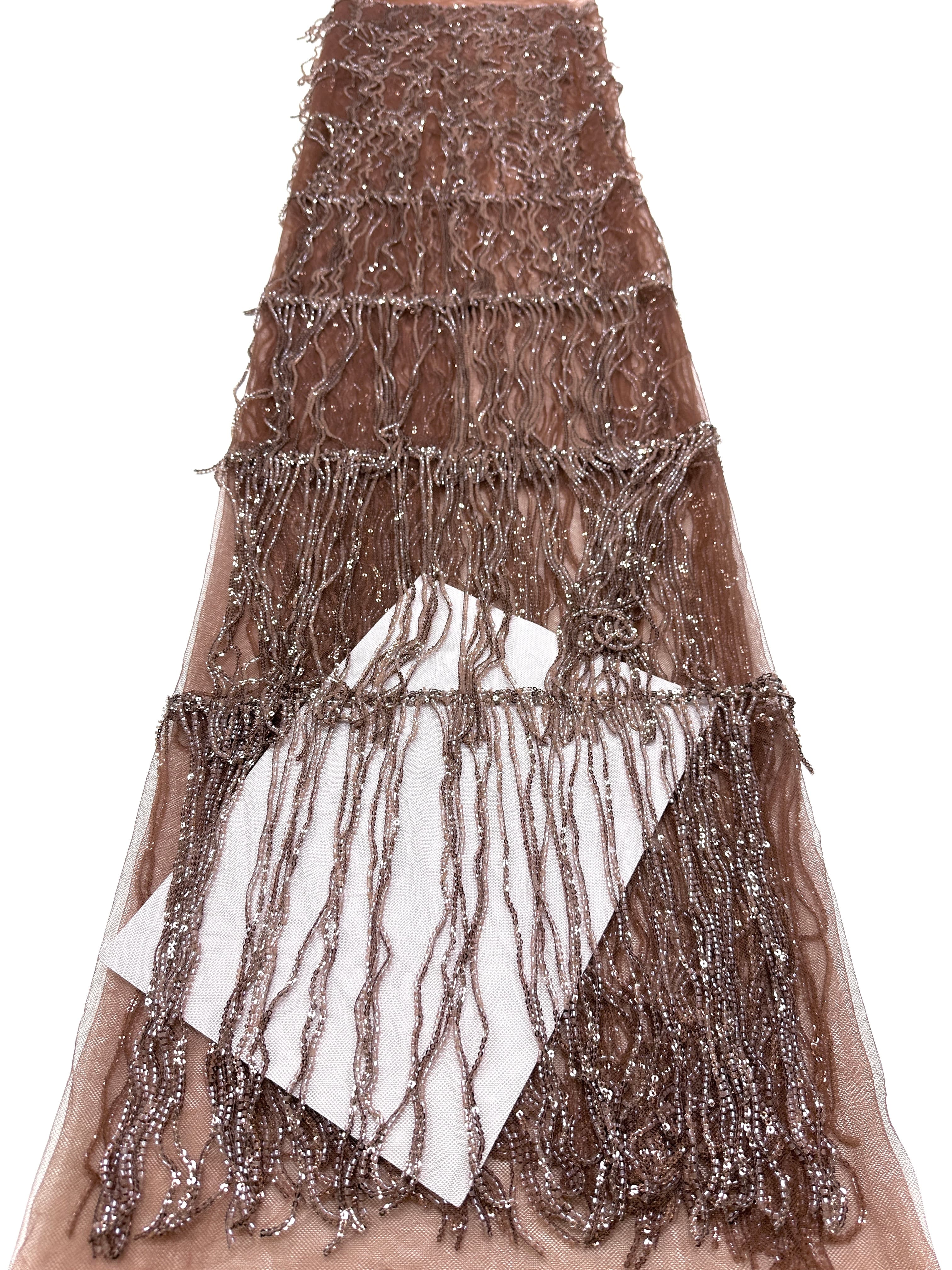 Sequined Beaded Fringe Lace Fabric Layered Stripe Tulle Embroidered Tassel Bead Trim for Evening Dress Stage Costume BLS6547#
