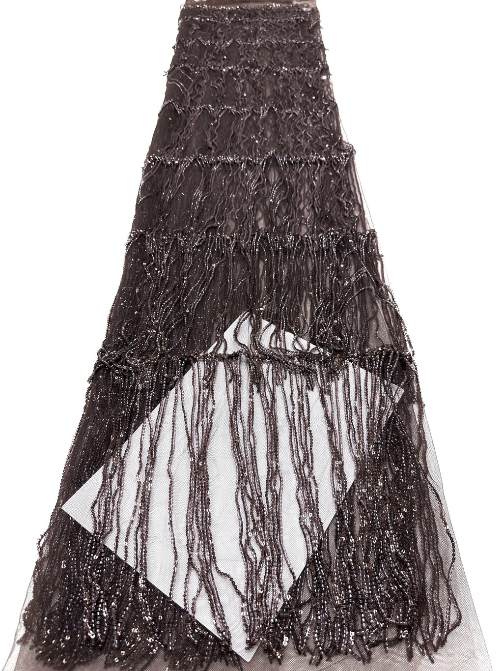 Sequined Beaded Fringe Lace Fabric Layered Stripe Tulle Embroidered Tassel Bead Trim for Evening Dress Stage Costume BLS6547#