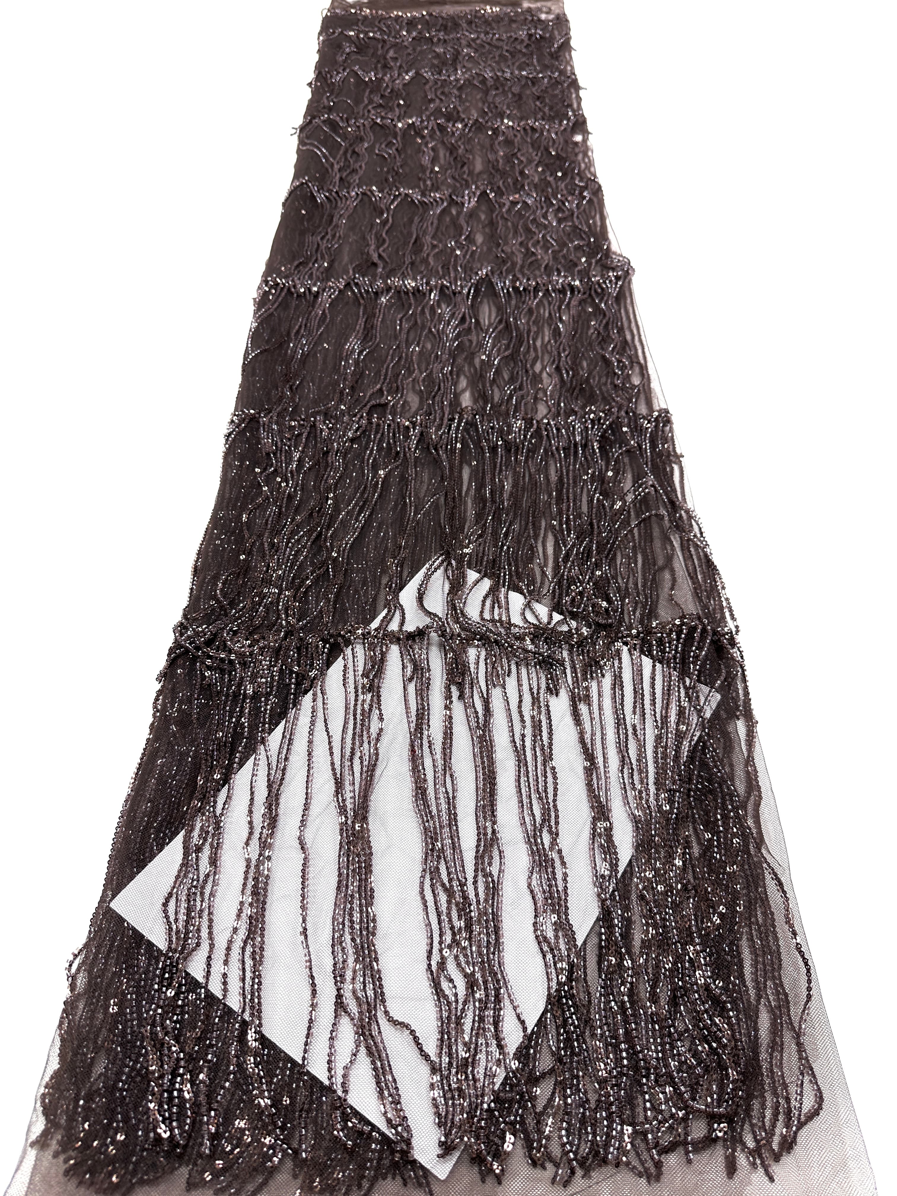 Sequined Beaded Fringe Lace Fabric Layered Stripe Tulle Embroidered Tassel Bead Trim for Evening Dress Stage Costume BLS6547#