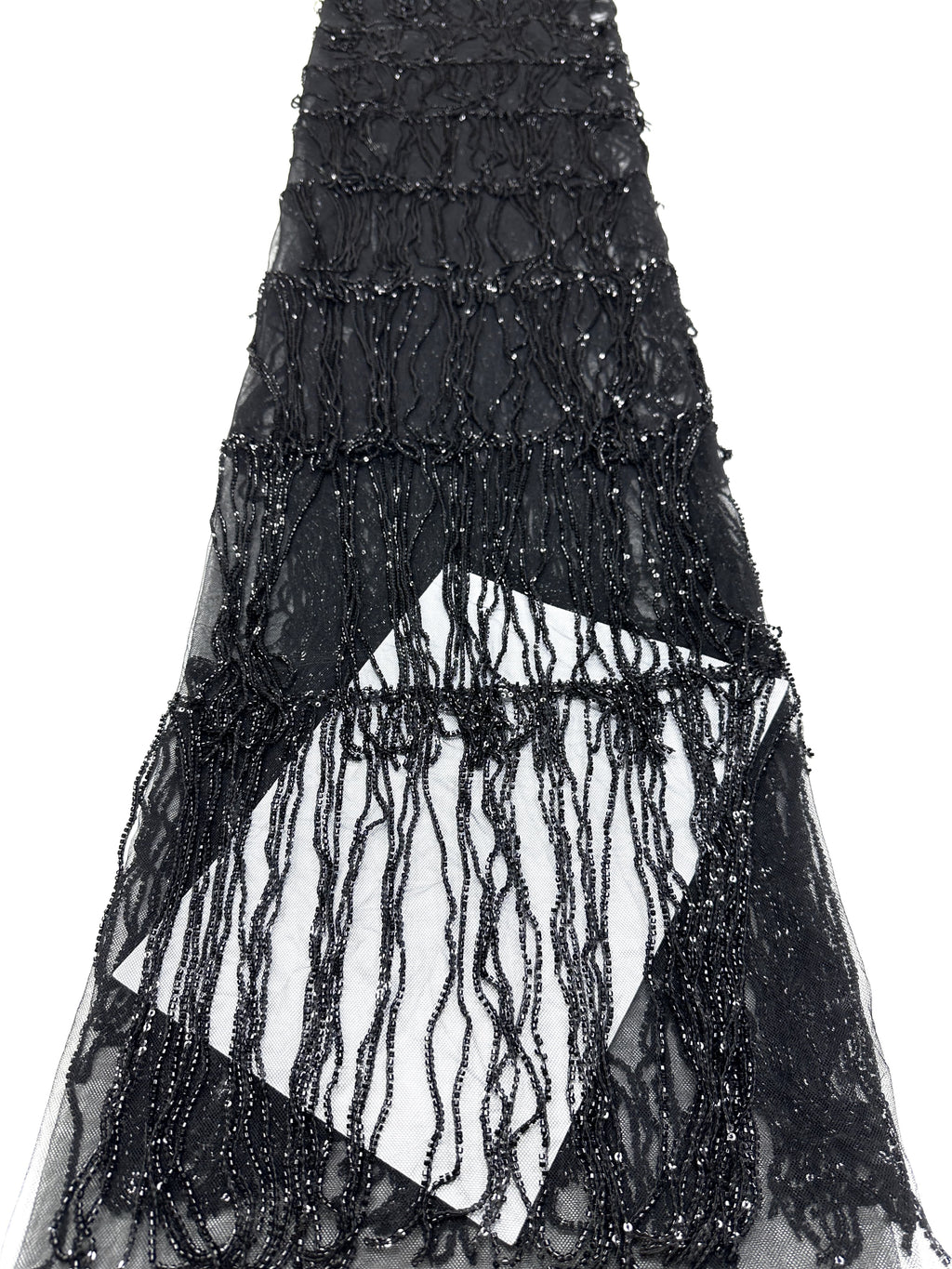 Sequined Beaded Fringe Lace Fabric Layered Stripe Tulle Embroidered Tassel Bead Trim for Evening Dress Stage Costume BLS6547#