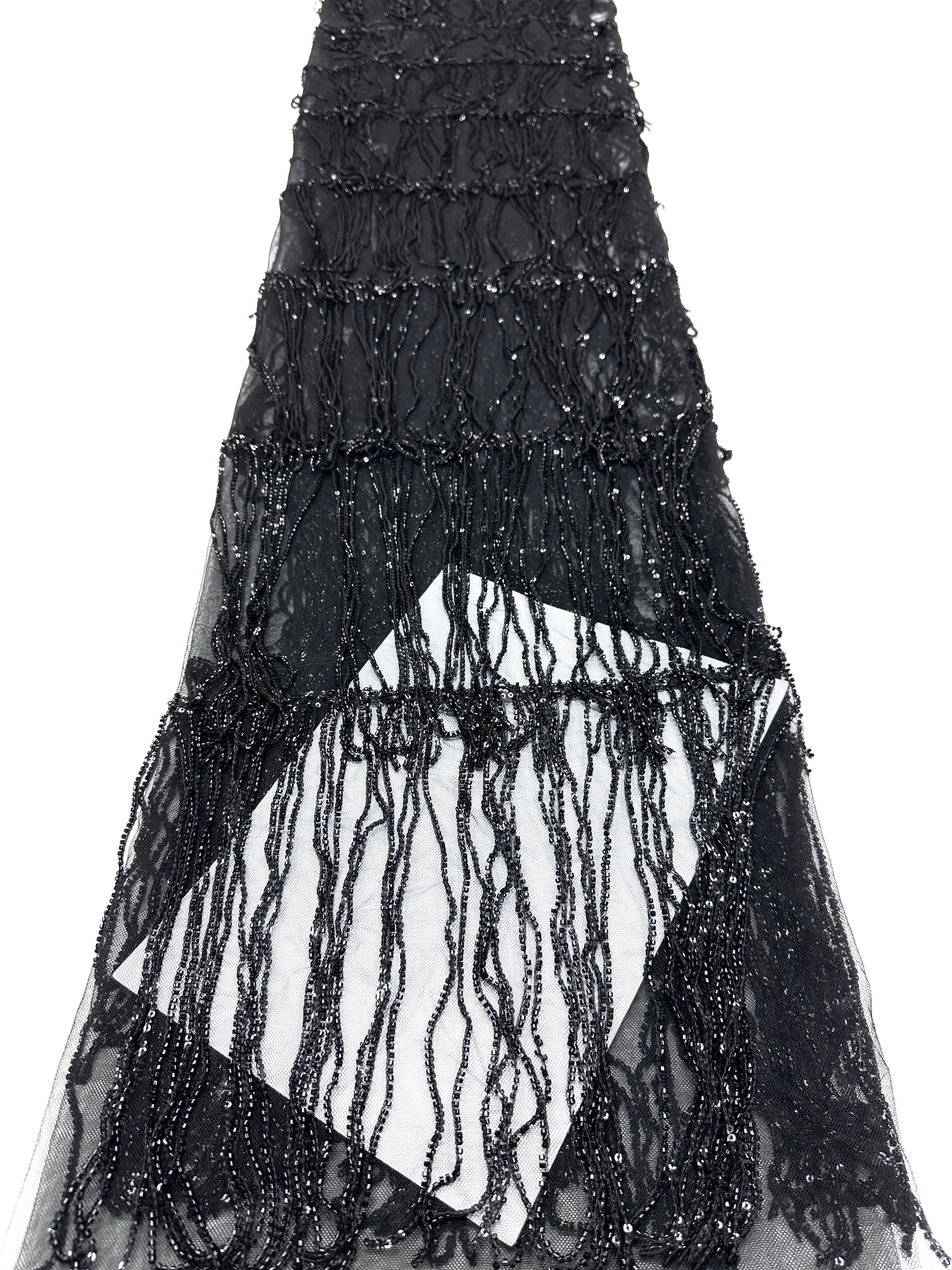 Sequined Beaded Fringe Lace Fabric Layered Stripe Tulle Embroidered Tassel Bead Trim for Evening Dress Stage Costume BLS6547#