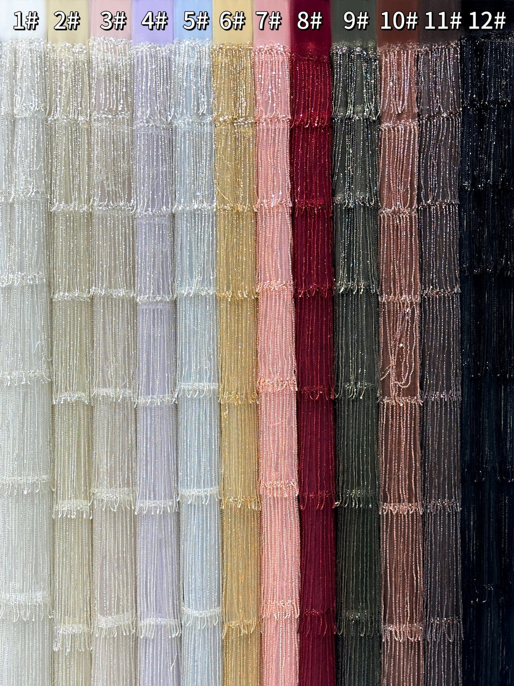 Sequined Beaded Fringe Lace Fabric Layered Stripe Tulle Embroidered Tassel Bead Trim for Evening Dress Stage Costume BLS6547#