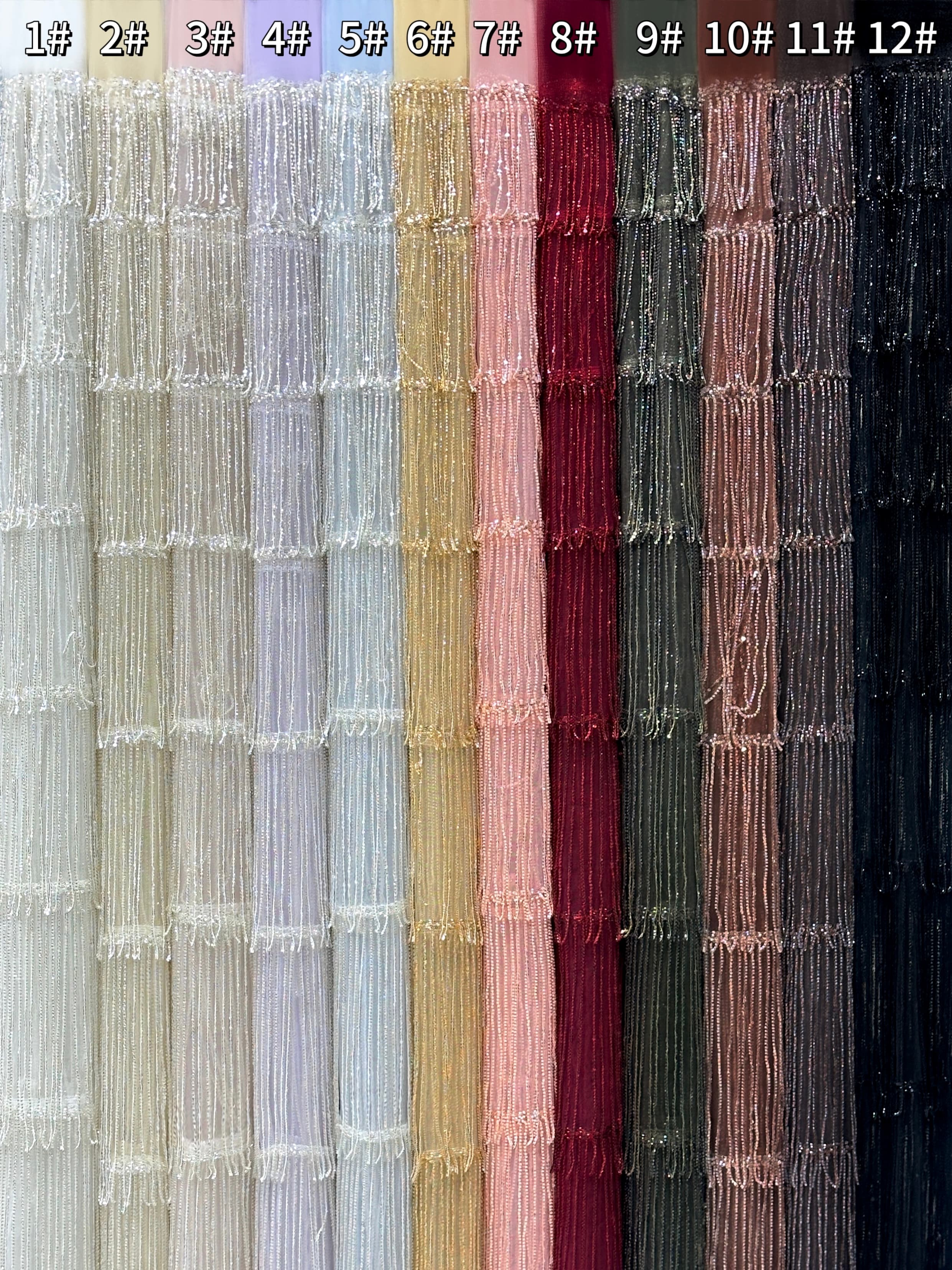 Sequined Beaded Fringe Lace Fabric Layered Stripe Tulle Embroidered Tassel Bead Trim for Evening Dress Stage Costume BLS6547#