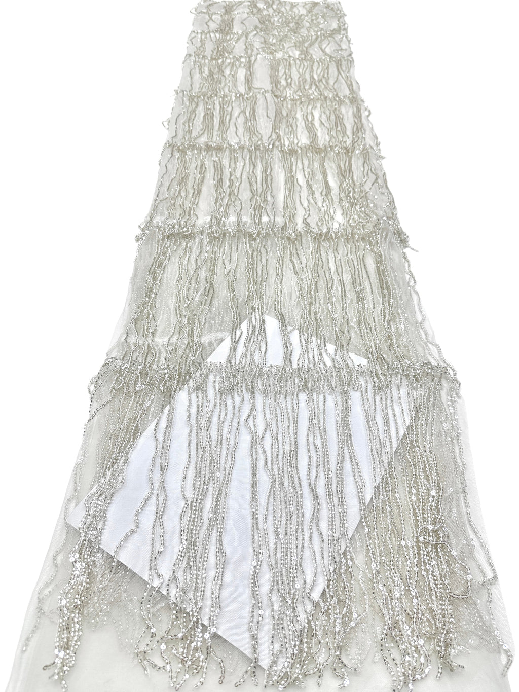 Sequined Beaded Fringe Lace Fabric Layered Stripe Tulle Embroidered Tassel Bead Trim for Evening Dress Stage Costume BLS6547#