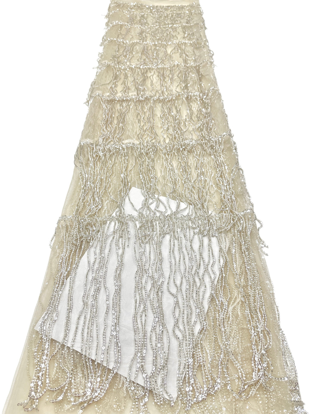 Sequined Beaded Fringe Lace Fabric Layered Stripe Tulle Embroidered Tassel Bead Trim for Evening Dress Stage Costume BLS6547#