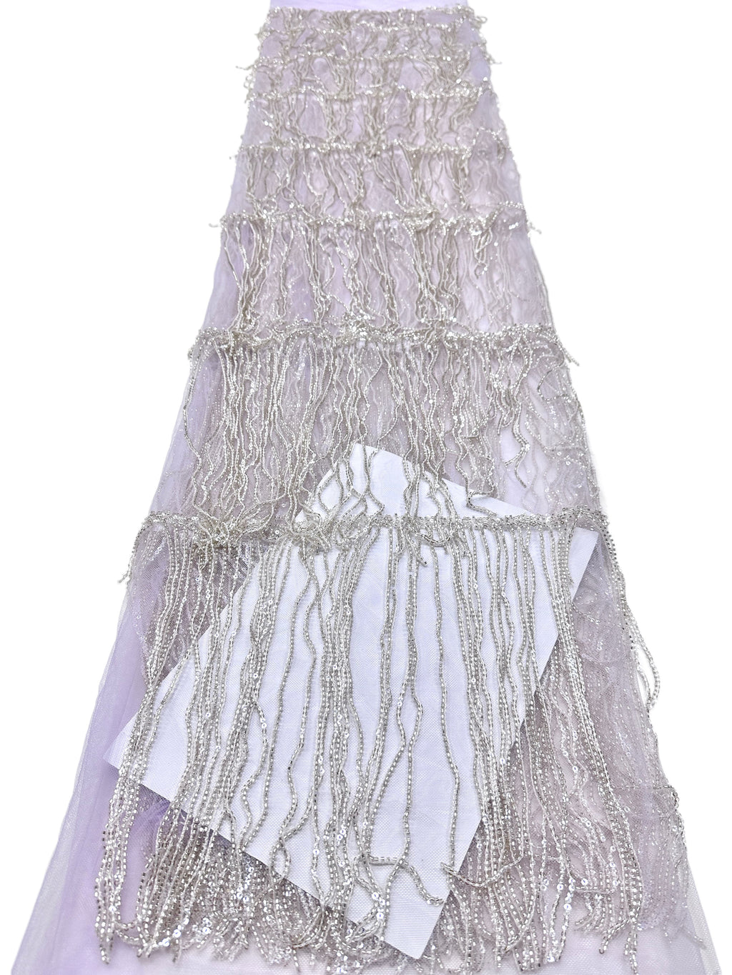 Sequined Beaded Fringe Lace Fabric Layered Stripe Tulle Embroidered Tassel Bead Trim for Evening Dress Stage Costume BLS6547#