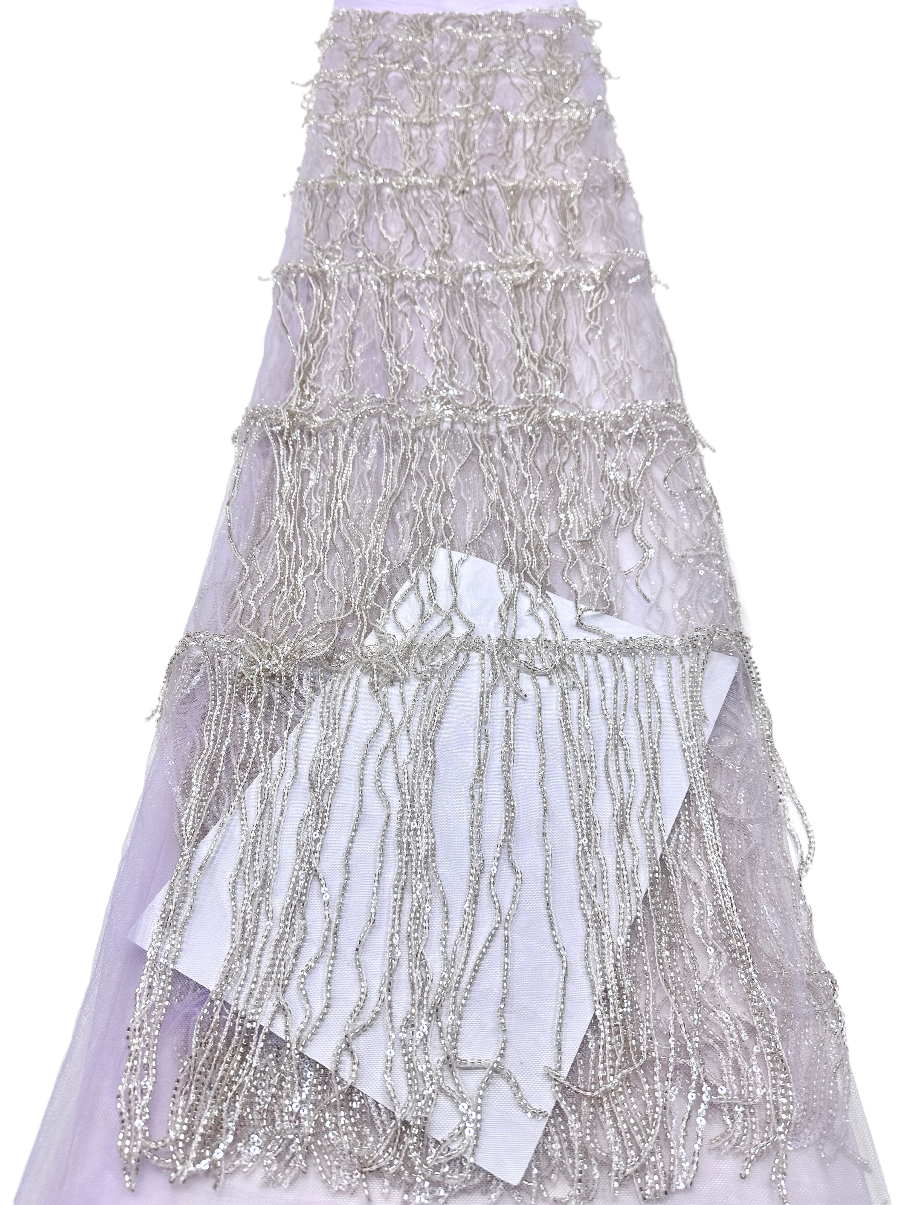 Sequined Beaded Fringe Lace Fabric Layered Stripe Tulle Embroidered Tassel Bead Trim for Evening Dress Stage Costume BLS6547#