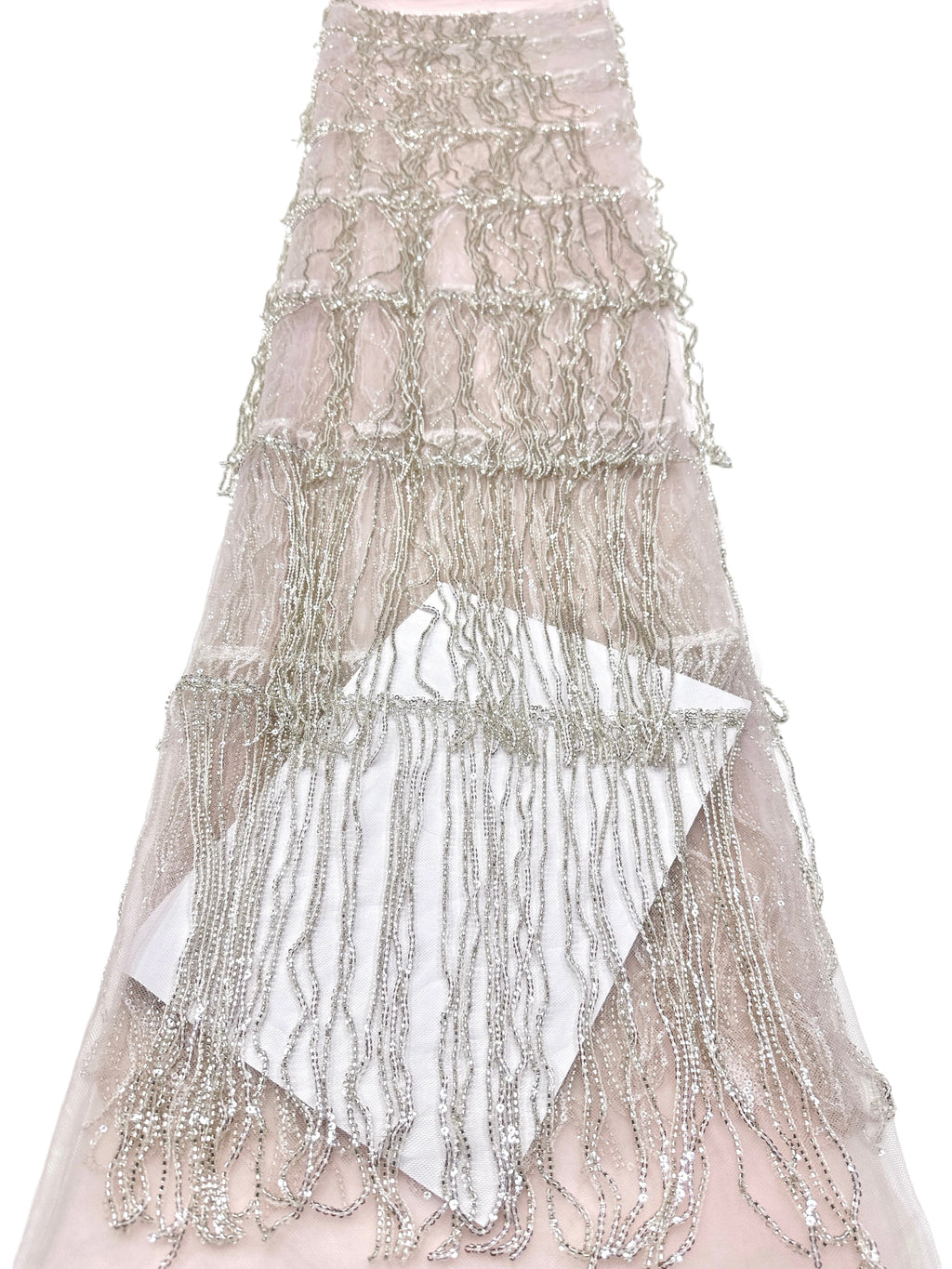 Sequined Beaded Fringe Lace Fabric Layered Stripe Tulle Embroidered Tassel Bead Trim for Evening Dress Stage Costume BLS6547#