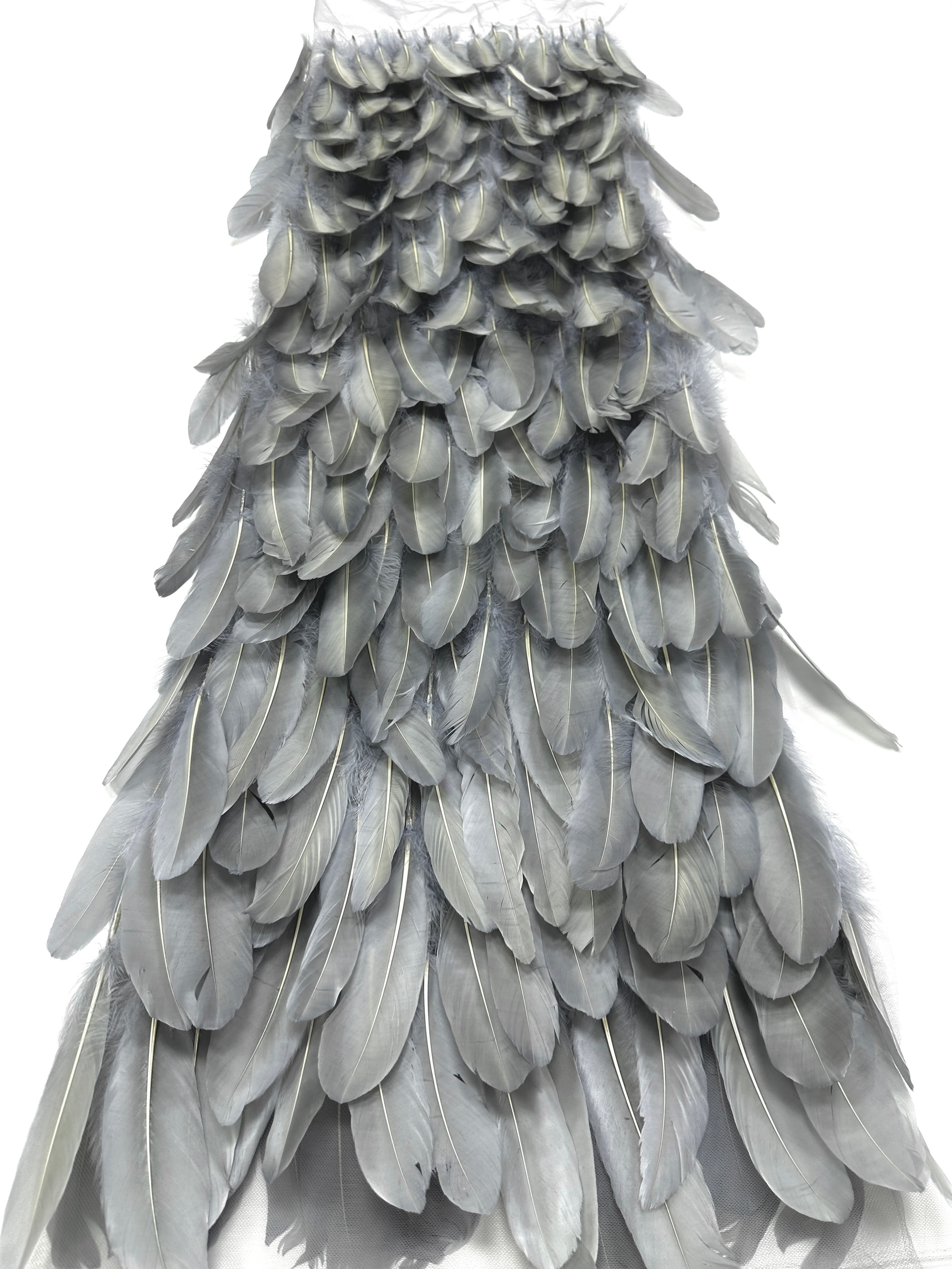 3D Feather Applique Lace Fabric Allover Layered Feather Tulle Fabric for Evening Dress Stage Costume BLS6548#