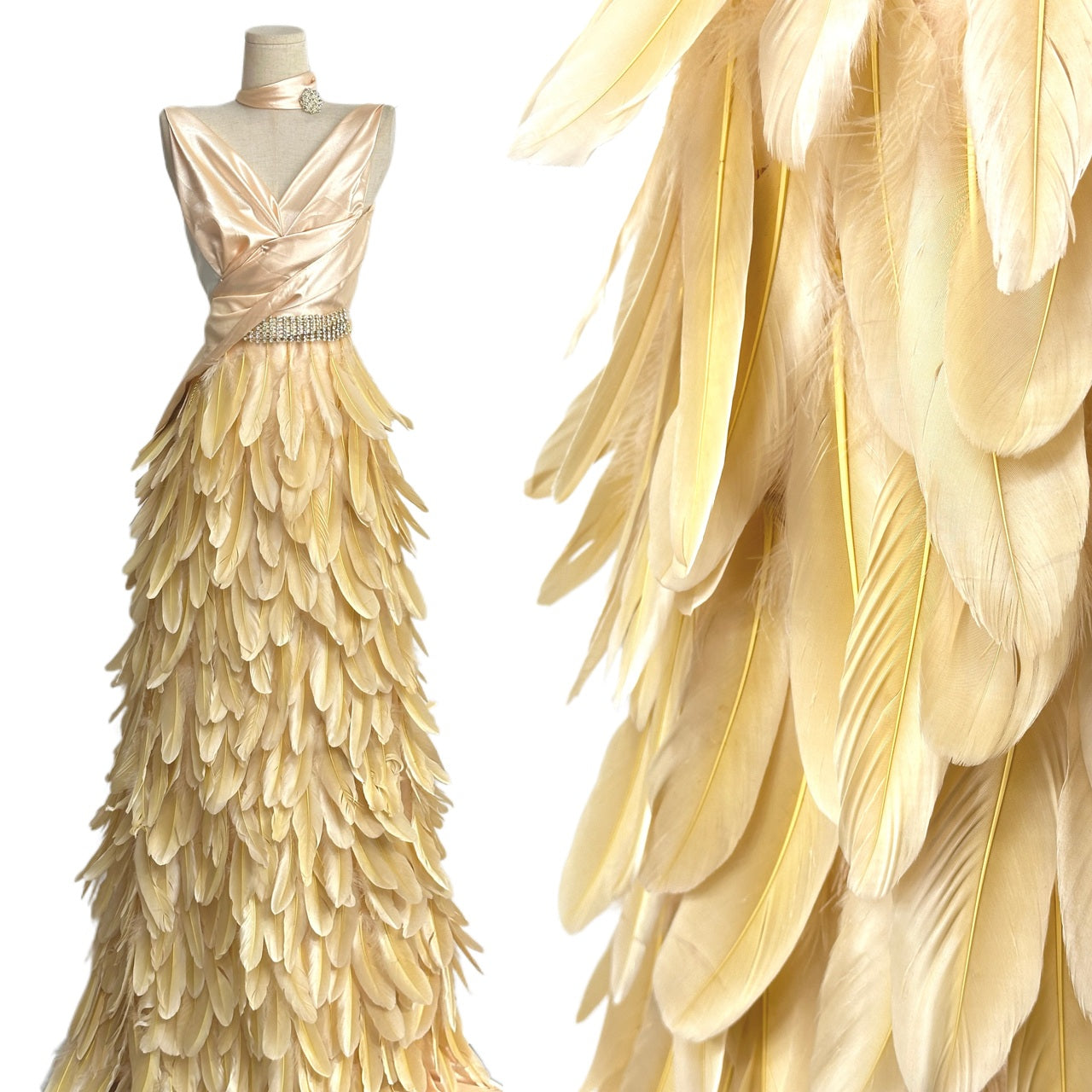 3D Feather Applique Lace Fabric Allover Layered Feather Tulle Fabric for Evening Dress Stage Costume BLS6548#