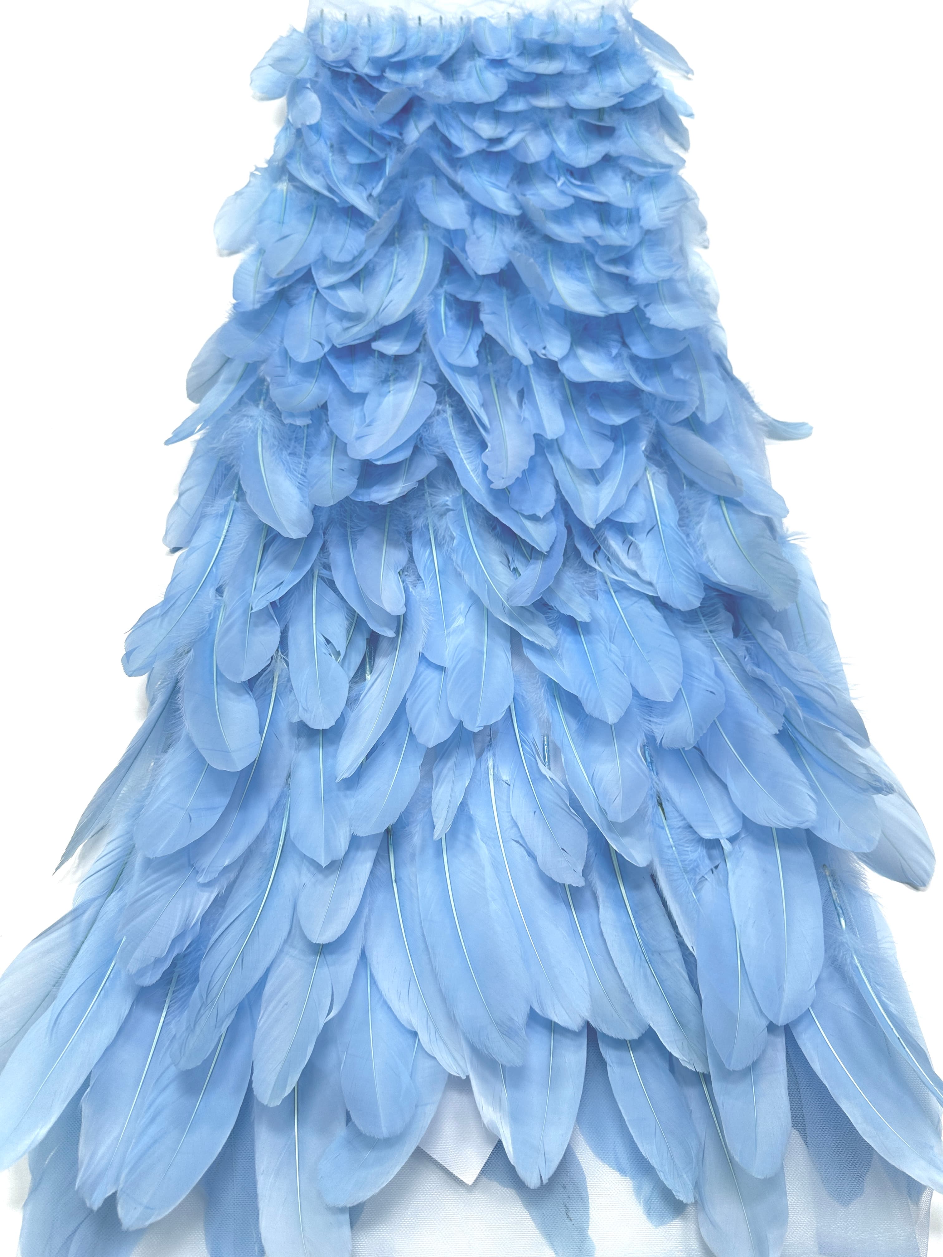 3D Feather Applique Lace Fabric Allover Layered Feather Tulle Fabric for Evening Dress Stage Costume BLS6548#