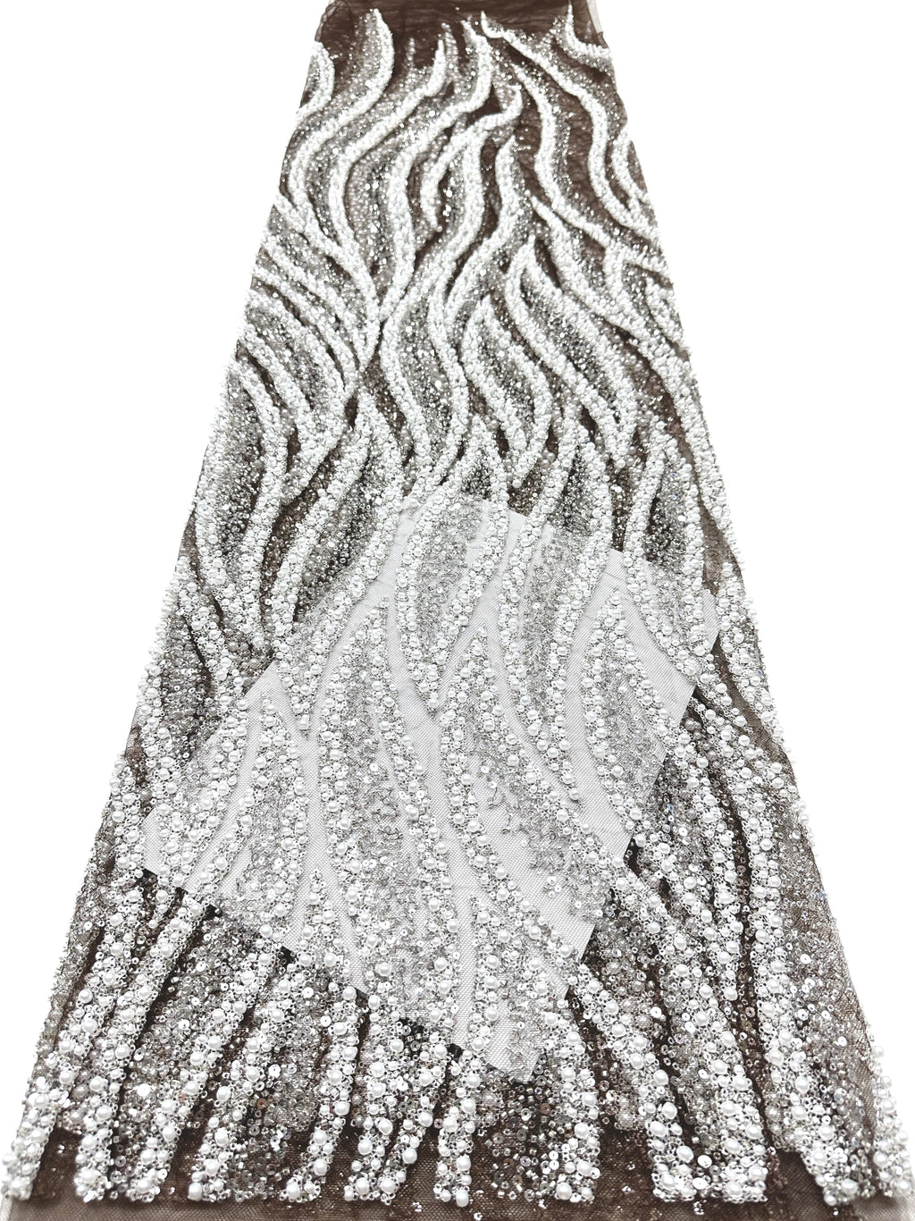 Heavy Beaded Lace Fabric Pearl Sequined Geometric Wave Design Allover Embroidered Lace Fabric for Evening Dresses BLS6549#
