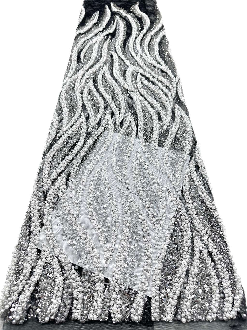 Heavy Beaded Lace Fabric Pearl Sequined Geometric Wave Design Allover Embroidered Lace Fabric for Evening Dresses BLS6549#