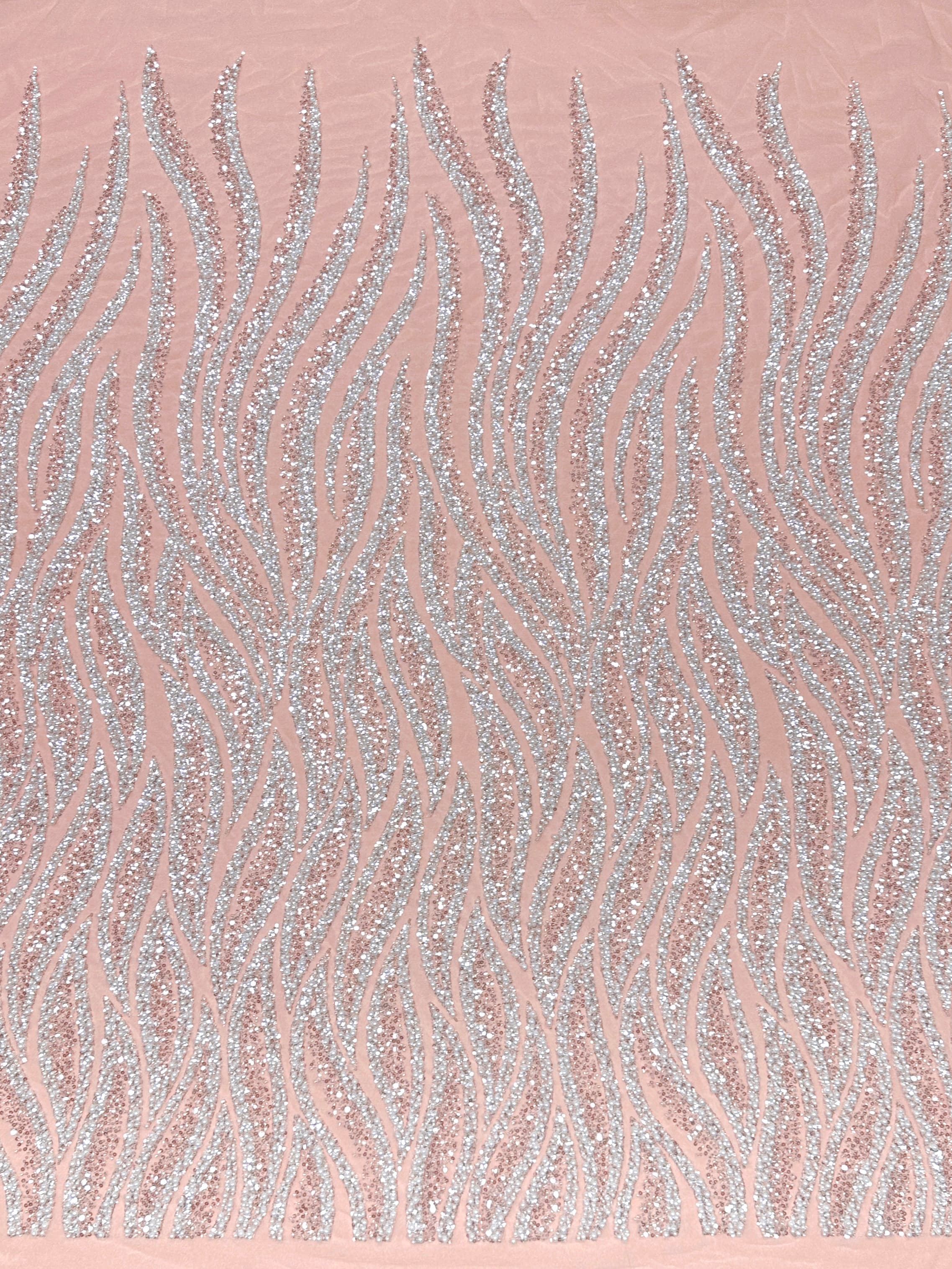 Heavy Beaded Lace Fabric Pearl Sequined Geometric Wave Design Allover Embroidered Lace Fabric for Evening Dresses BLS6549#