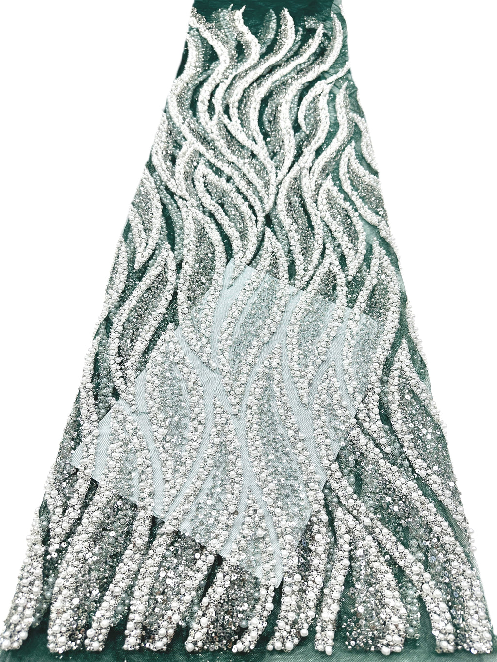 Heavy Beaded Lace Fabric Pearl Sequined Geometric Wave Design Allover Embroidered Lace Fabric for Evening Dresses BLS6549#