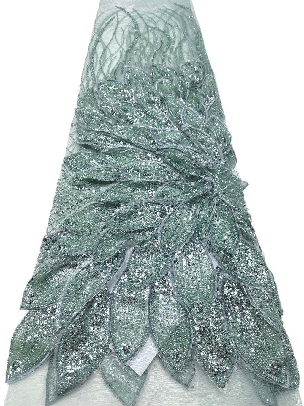 Heavy Beaded Feather Lace Fabric Gold Sequined Embroidered Allover Fabric for Evening Dress Bridal Gown BLS6550#