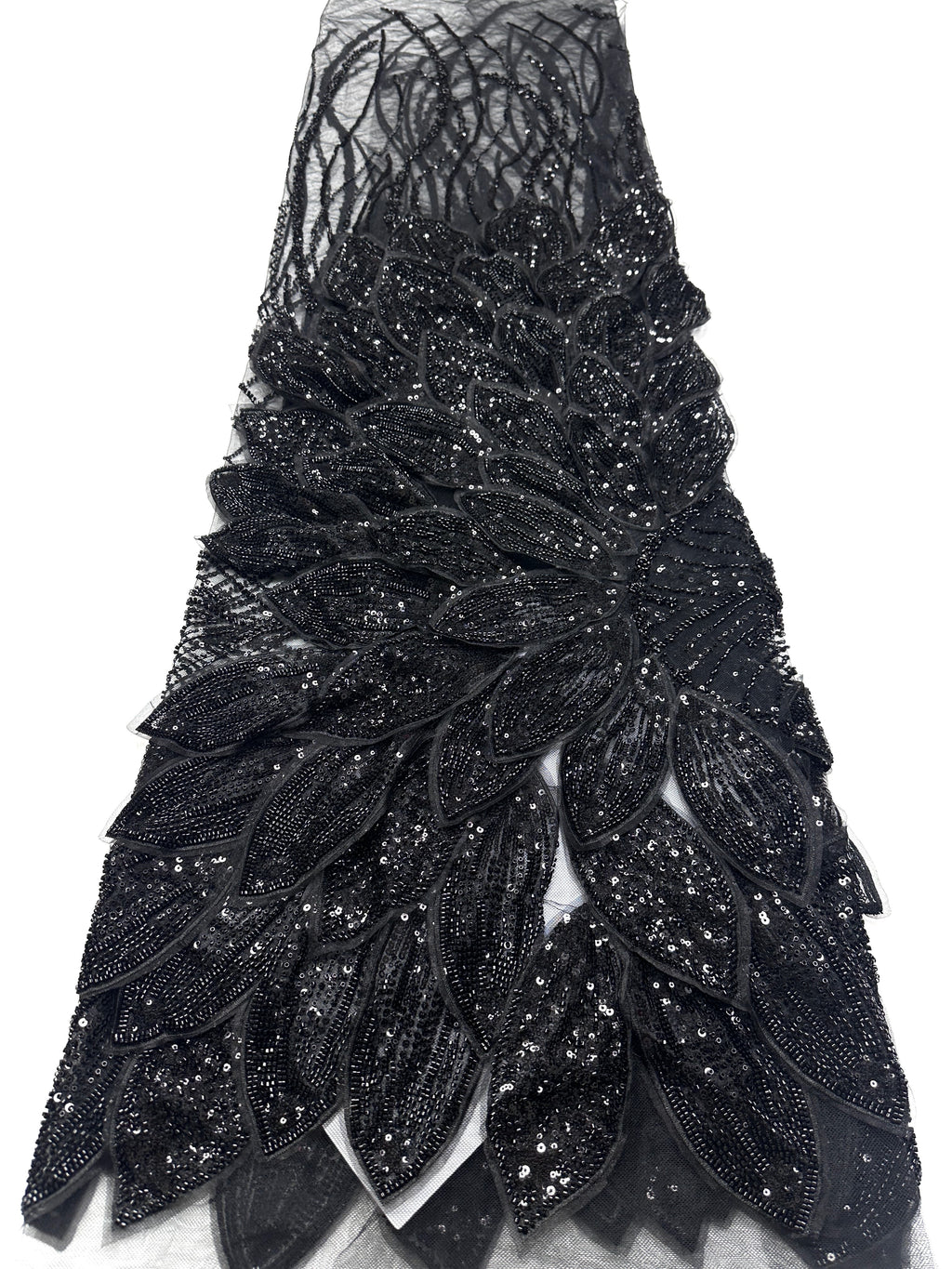 Heavy Beaded Feather Lace Fabric Gold Sequined Embroidered Allover Fabric for Evening Dress Bridal Gown BLS6550#