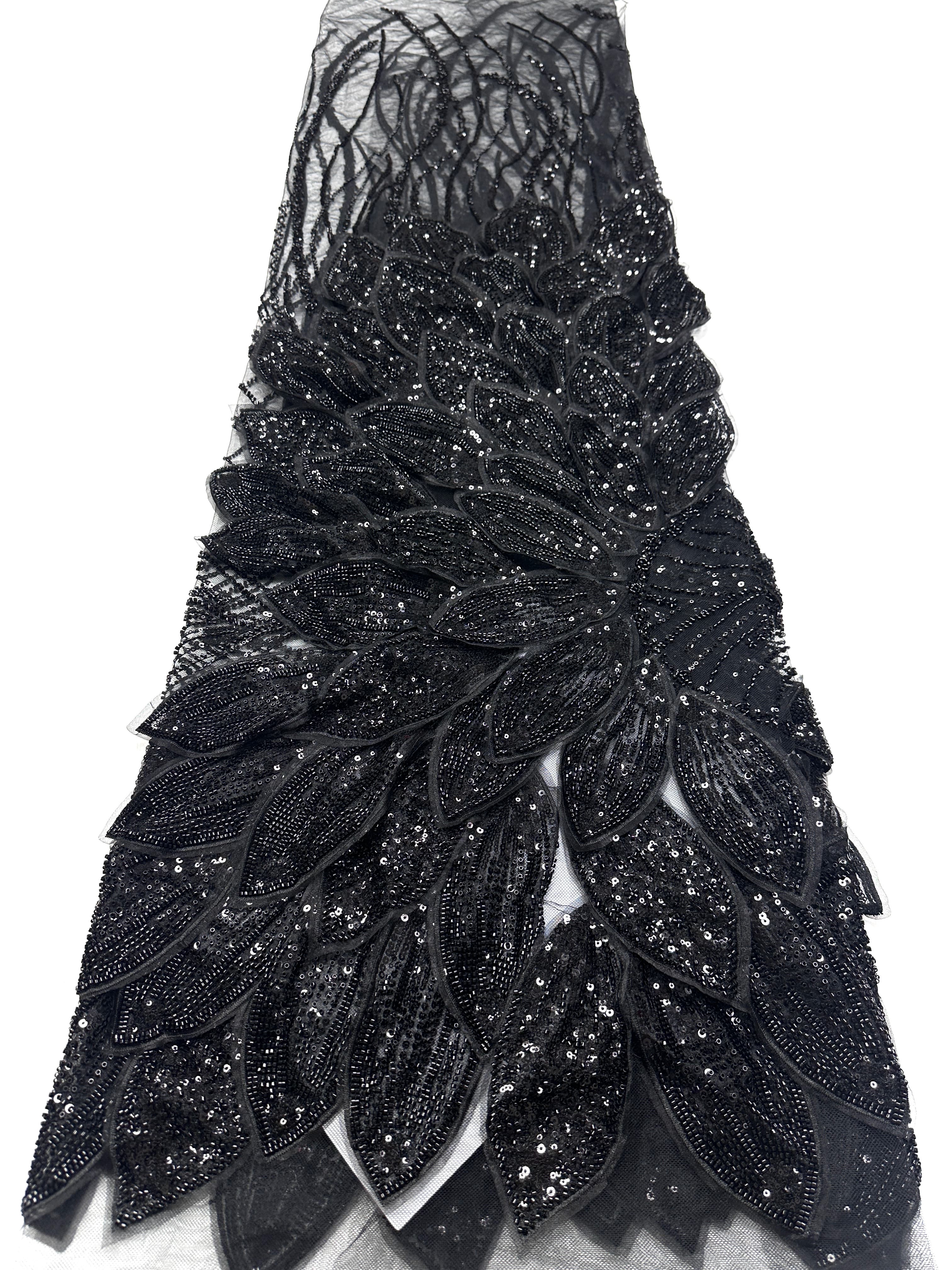 Heavy Beaded Feather Lace Fabric Gold Sequined Embroidered Allover Fabric for Evening Dress Bridal Gown BLS6550#