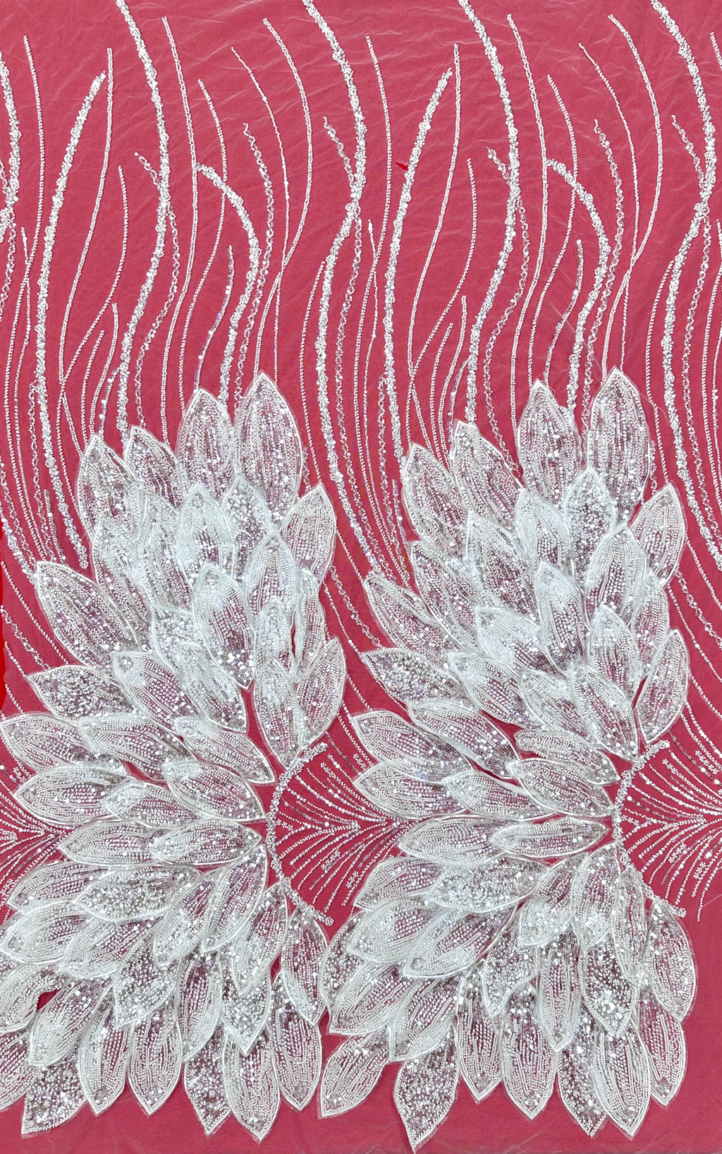 Heavy Beaded Feather Lace Fabric Gold Sequined Embroidered Allover Fabric for Evening Dress Bridal Gown BLS6550#