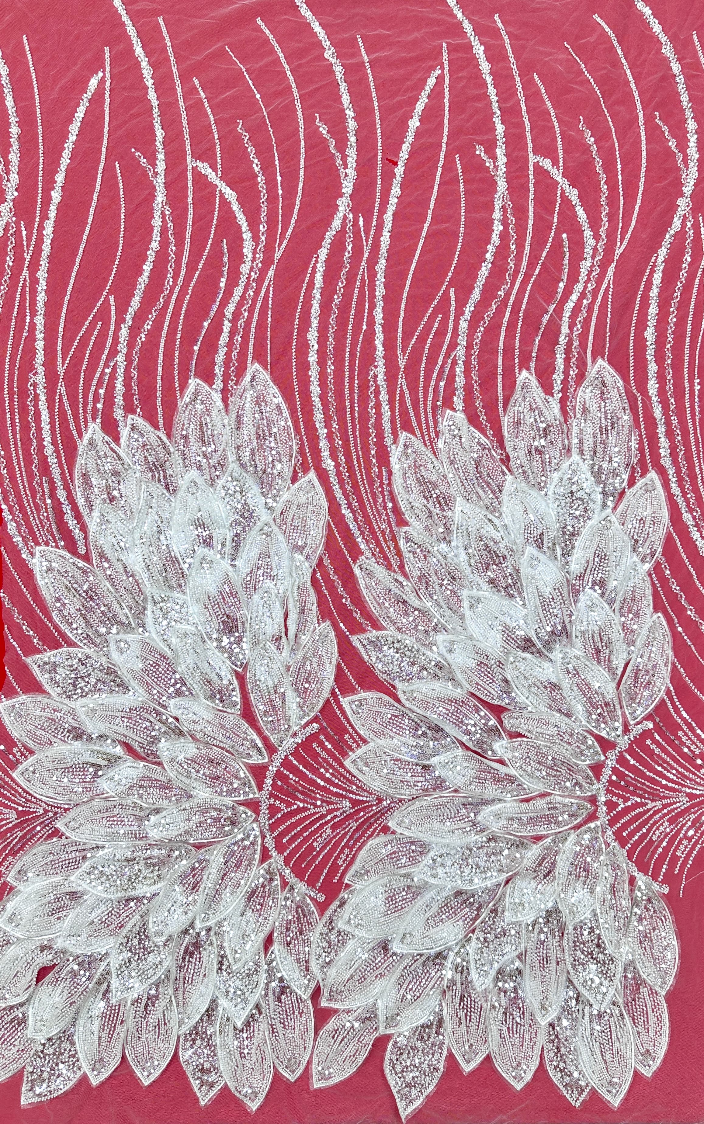 Heavy Beaded Feather Lace Fabric Gold Sequined Embroidered Allover Fabric for Evening Dress Bridal Gown BLS6550#