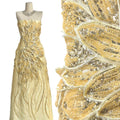 Heavy Beaded Feather Lace Fabric Gold Sequined Embroidered Allover Fabric for Evening Dress Bridal Gown BLS6550#