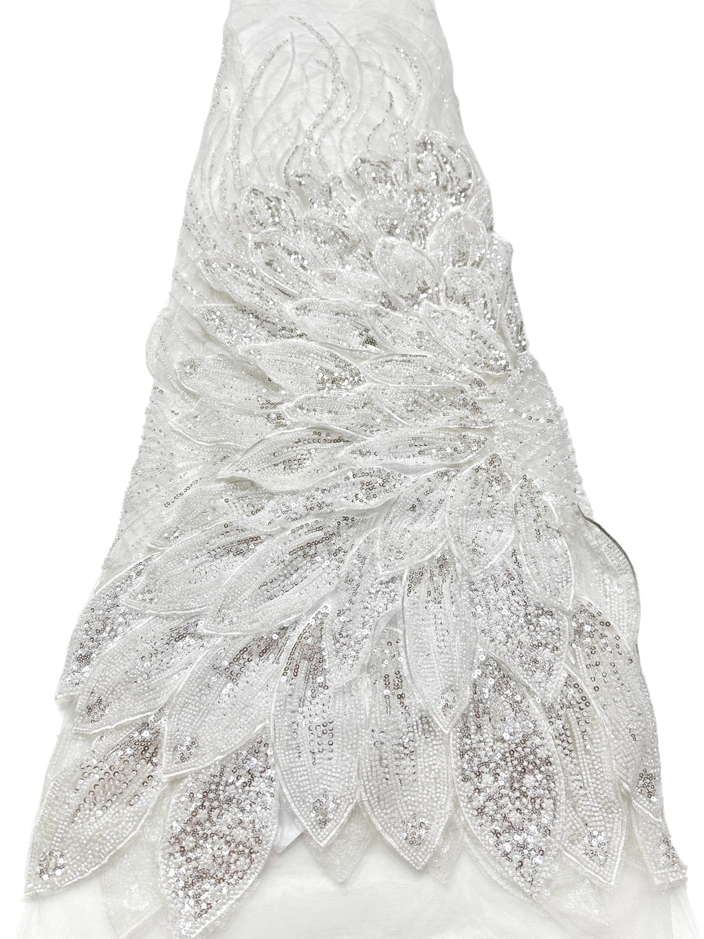 Heavy Beaded Feather Lace Fabric Gold Sequined Embroidered Allover Fabric for Evening Dress Bridal Gown BLS6550#