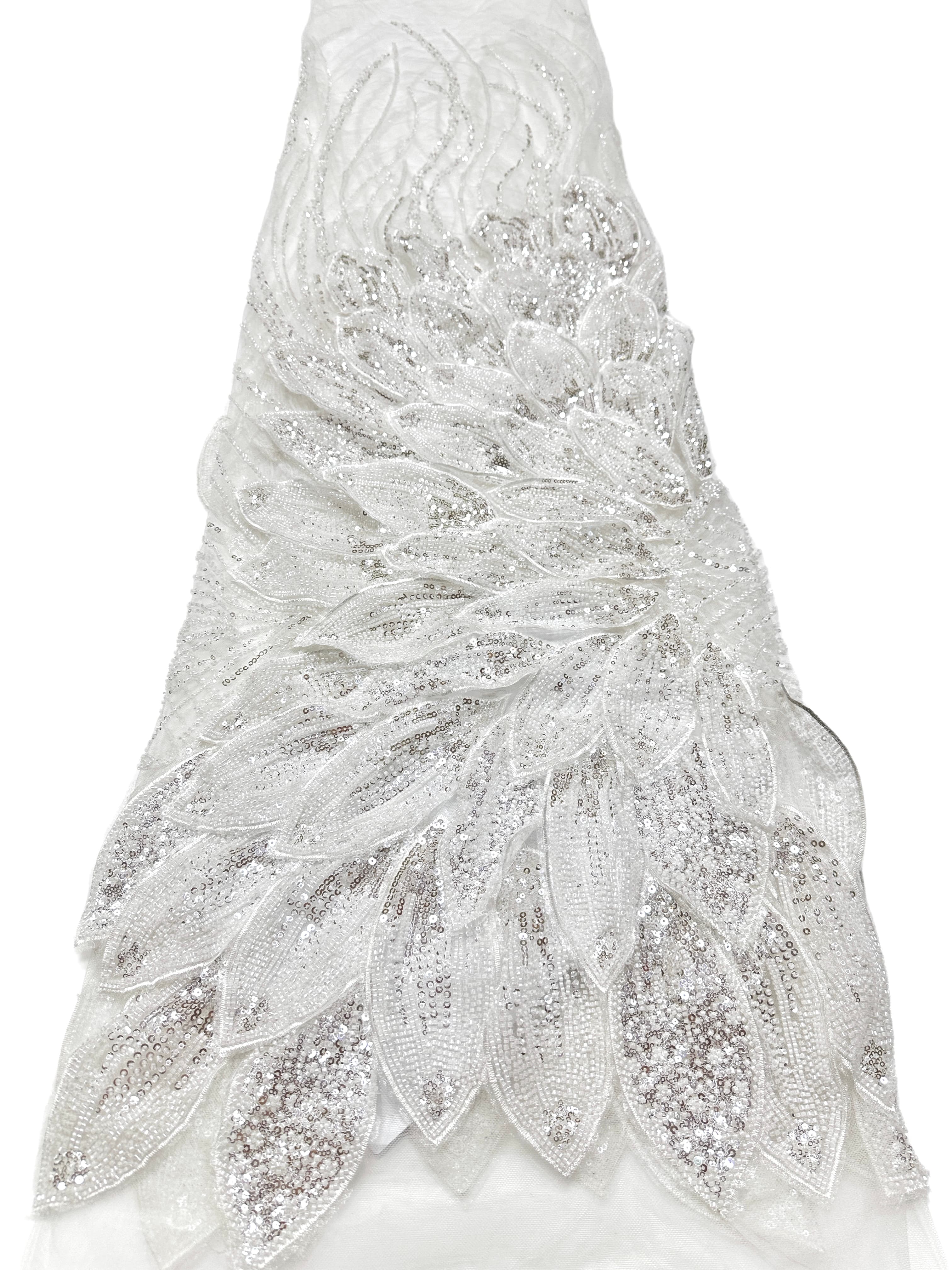 Heavy Beaded Feather Lace Fabric Gold Sequined Embroidered Allover Fabric for Evening Dress Bridal Gown BLS6550#